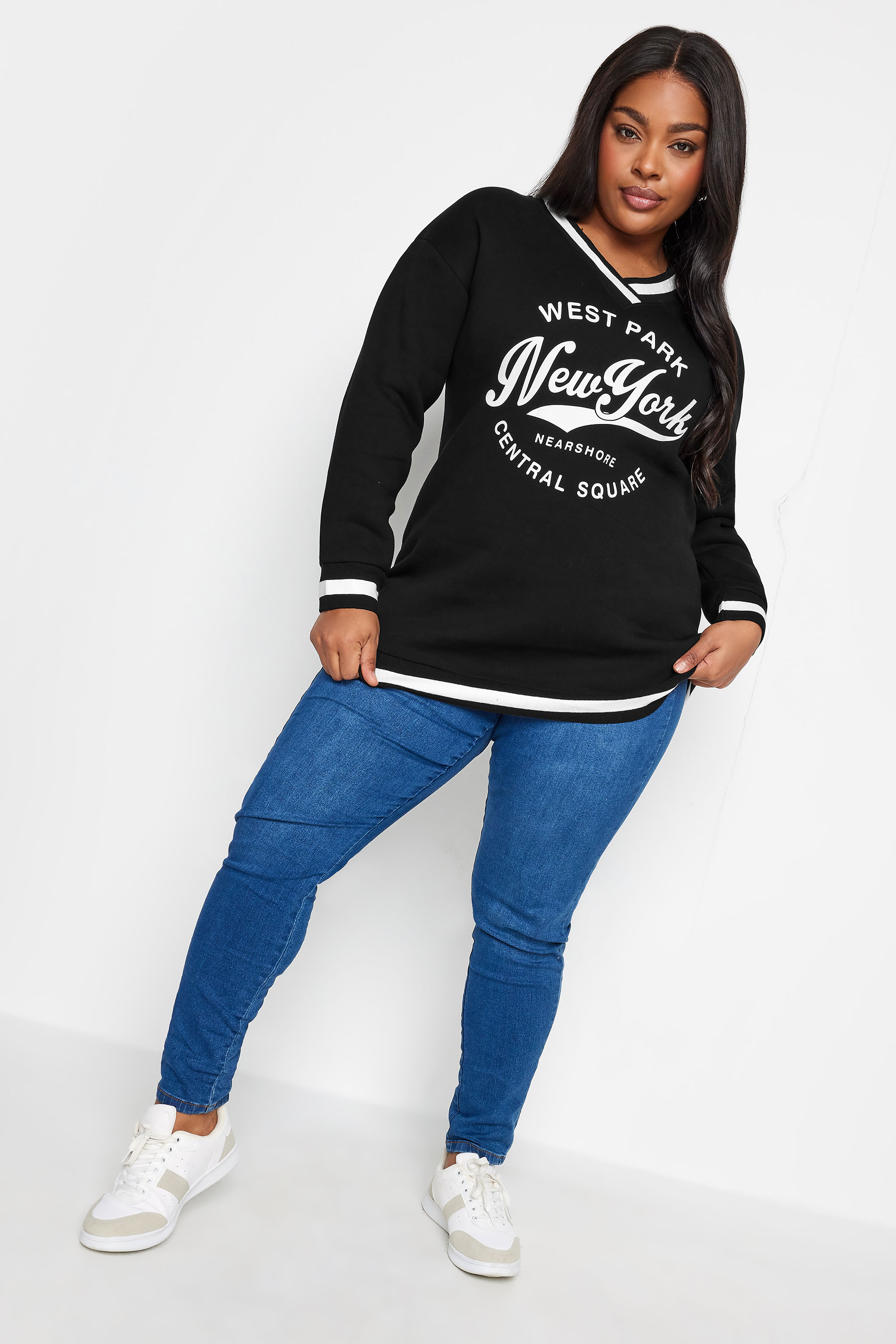 YOURS Plus Size Black 'New York' Slogan Sweatshirt | Yours Clothing 2