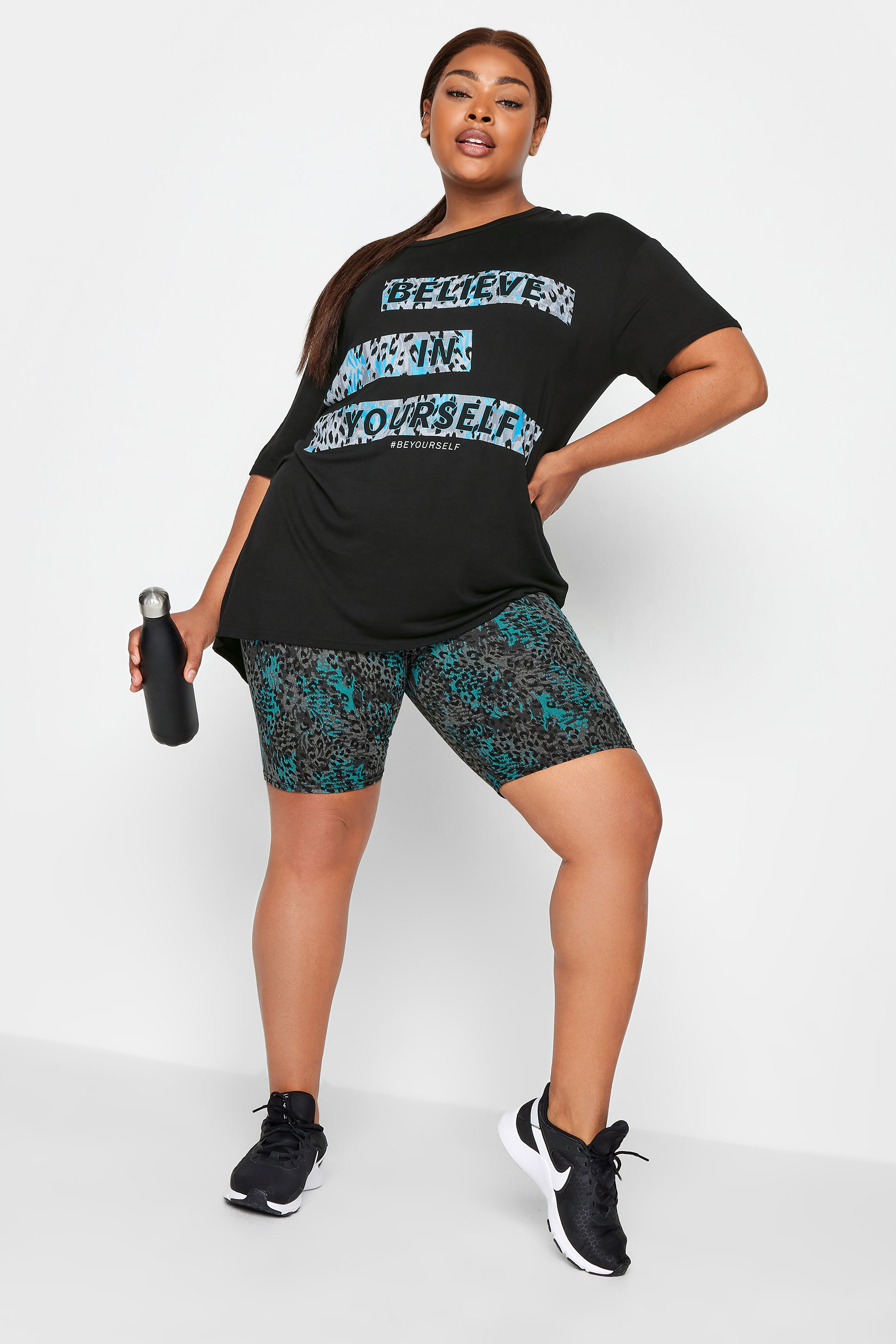YOURS ACTIVE Plus Size Black 'Believe In Yourself' Slogan Top | Yours Clothing 2