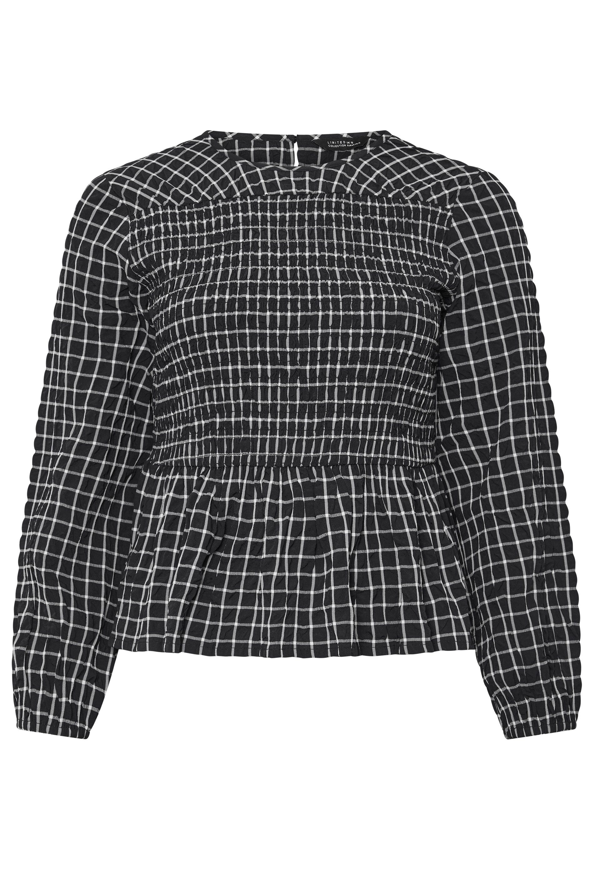Limited Collection Zwarte Geruite Gesmokte Blouse Size 38