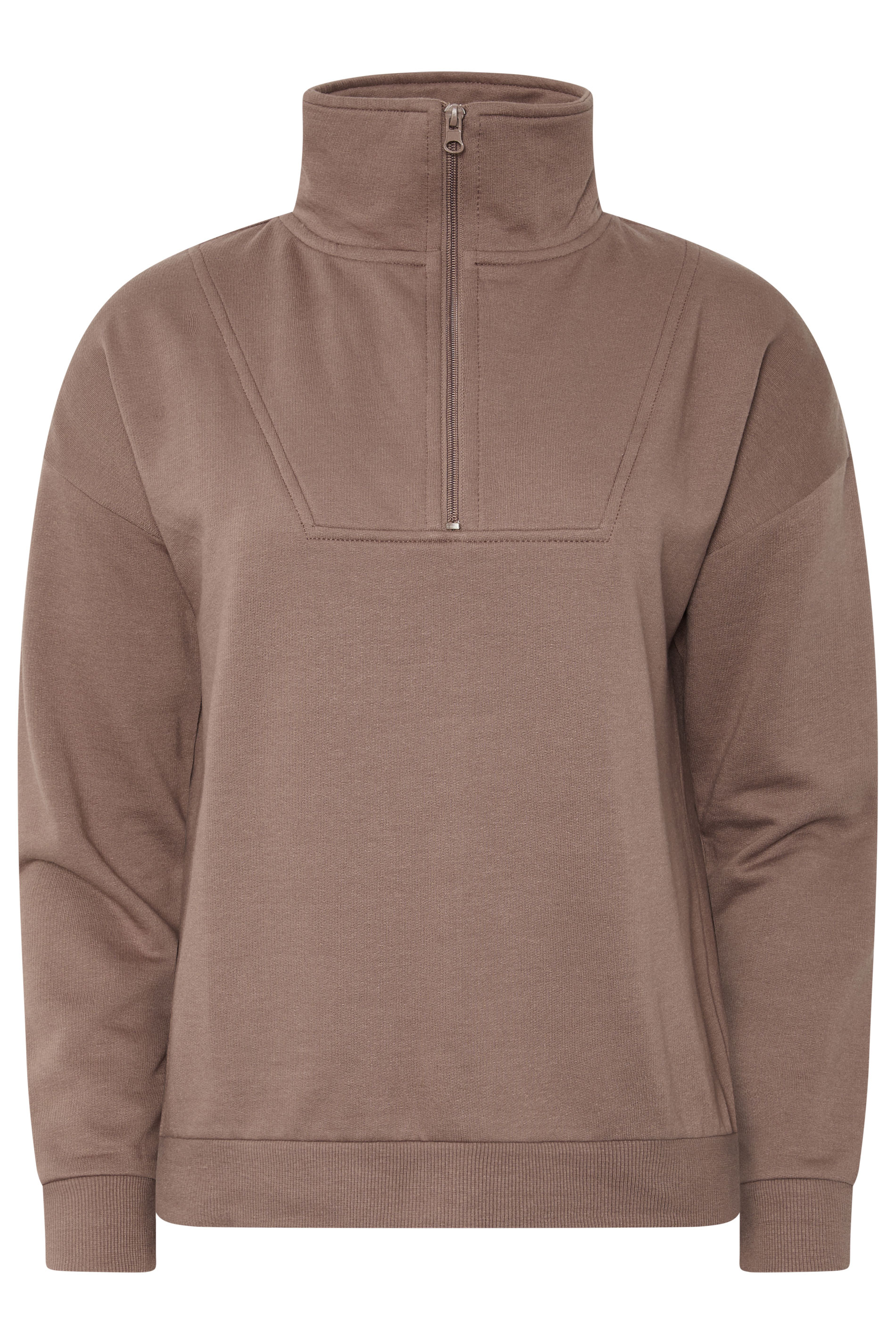 PixieGirl Petite Women's Mocha Brown Funnel Neck Half Zip Sweatshirt | PixieGirl  5