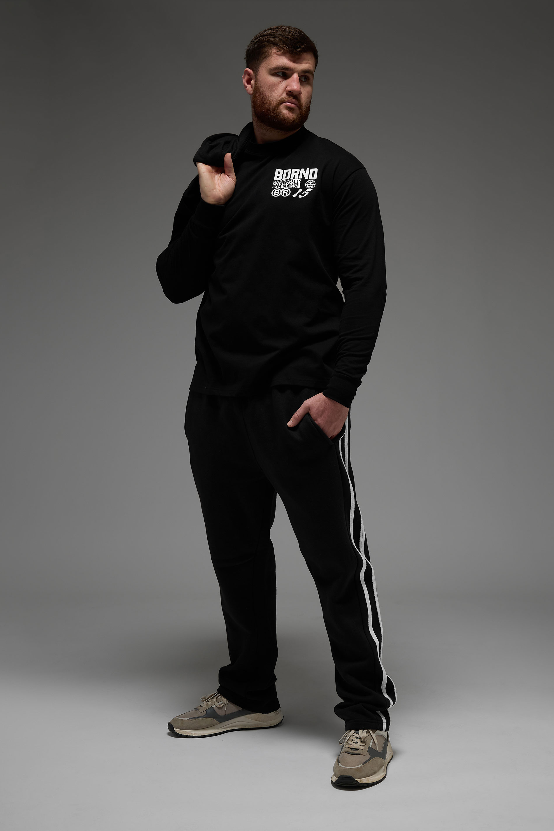 BDRNO Premium Big & Tall Black Printed Long Sleeve T-Shirt | BadRhino 1