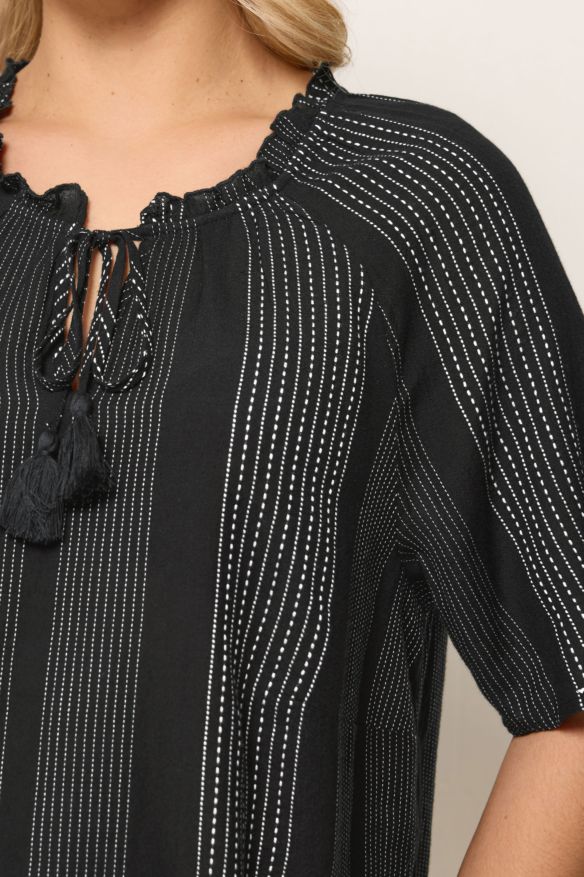 YOURS Plus Size Black Embroidered Notch Neck Blouse | Yours Clothing 4