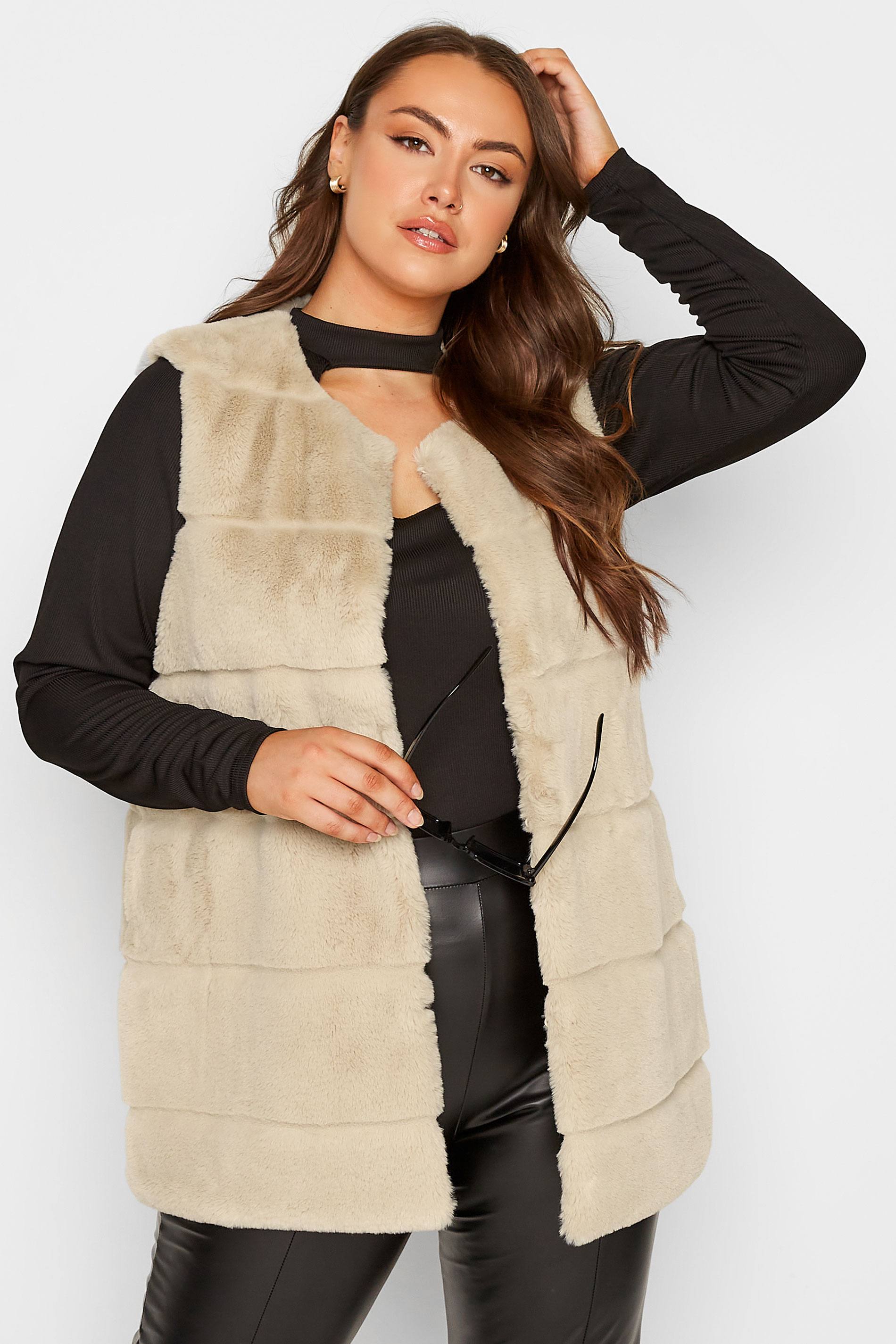 Plus Size Stone Brown Pelted Faux Fur Gilet | Yours Clothing 1