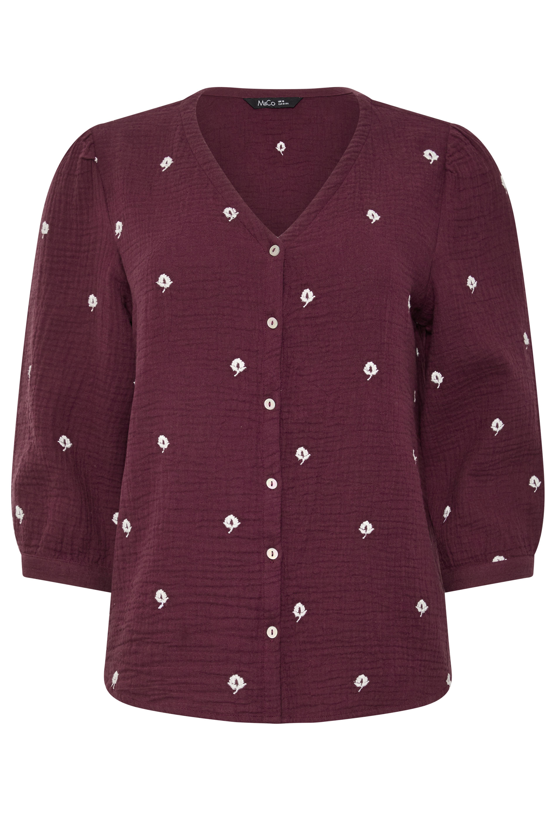 M&Co Berry Purple Floral Embroidered Cotton Blouse | M&Co 5