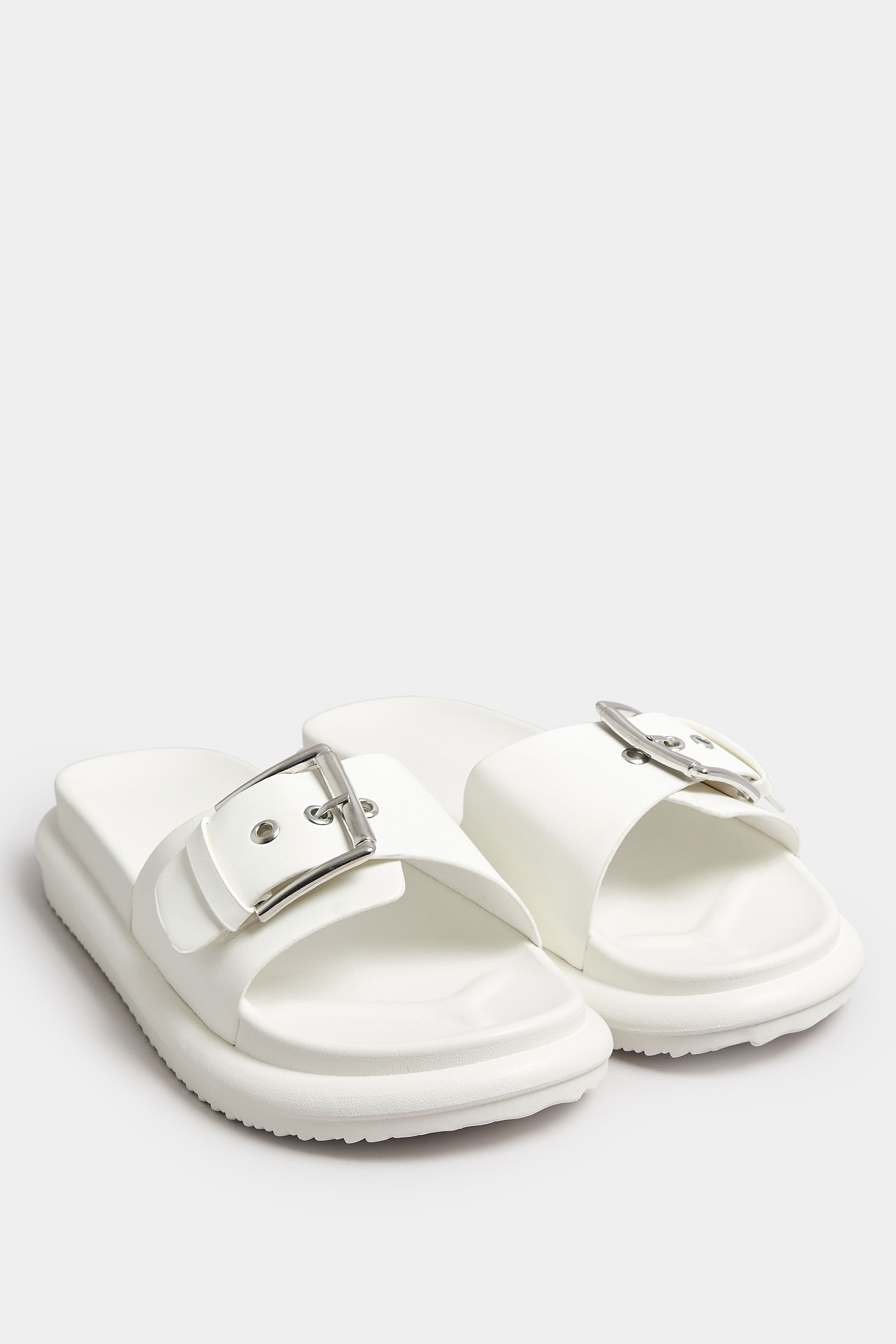 White Buckle Strap Mule Sandals In Wide E Fit & Extra Wide EEE Fit | Yours Clothing 2