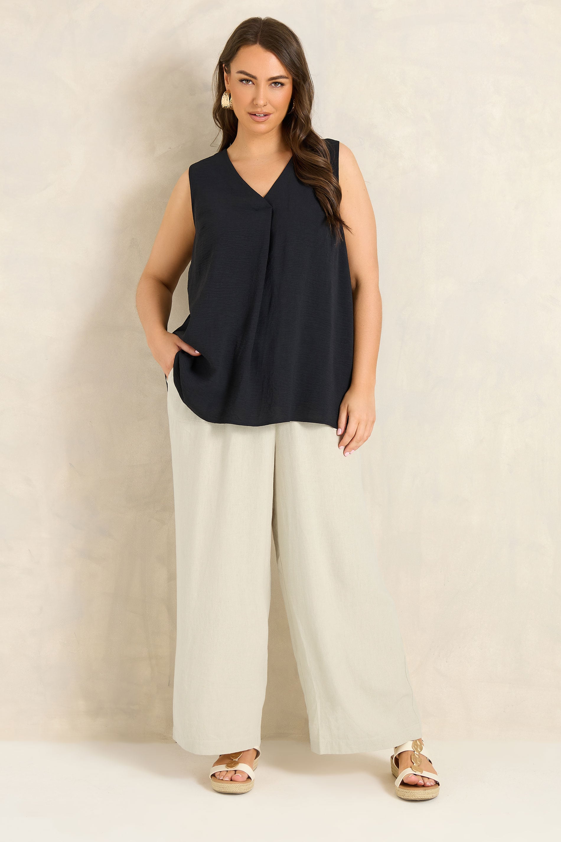 EVANS Plus Size Cream Linen Wide Leg Trouser | Evans 3