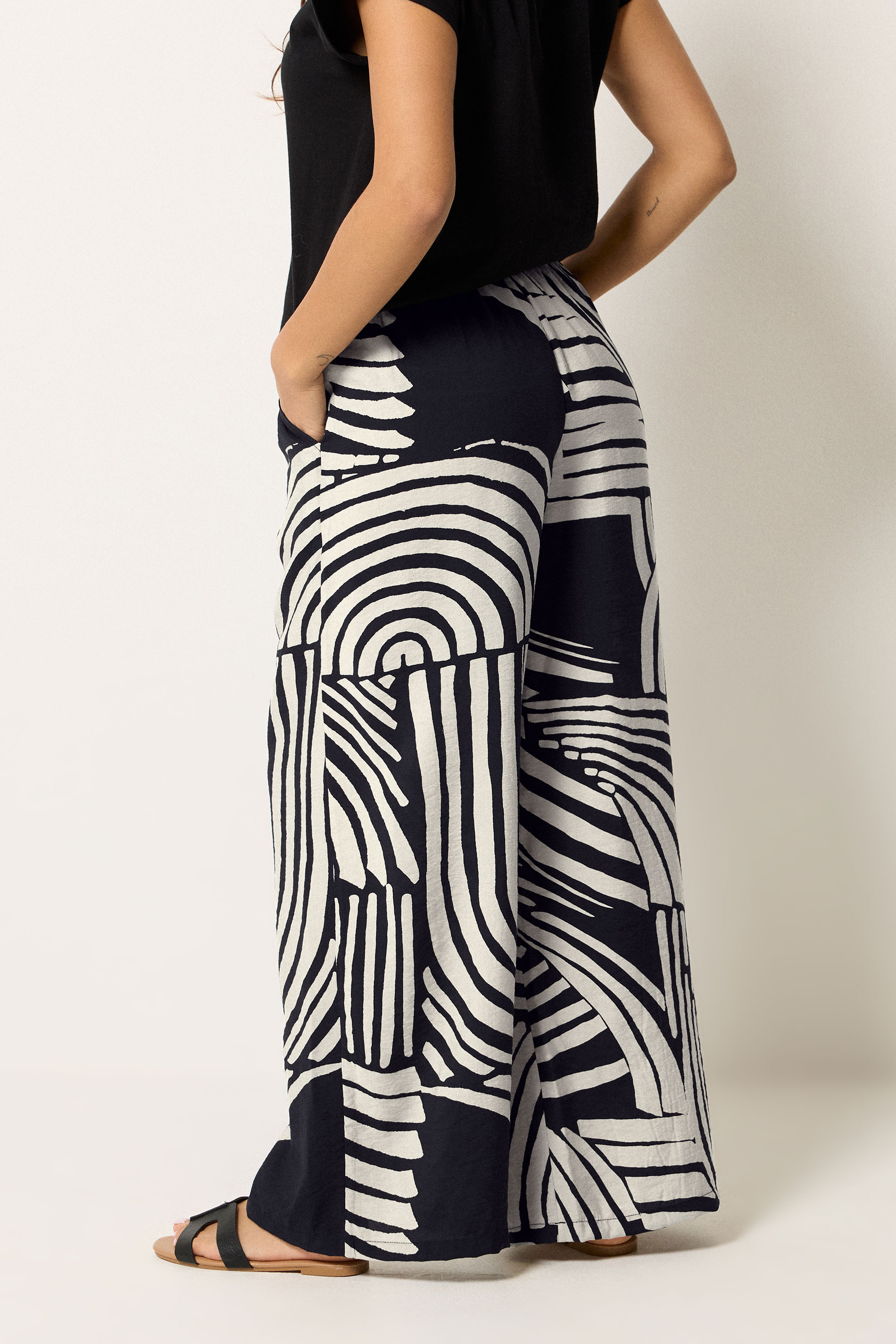 PixieGirl Petite Women's Black Swirl Print Beaded Wide Leg Trousers | PixieGirl 4