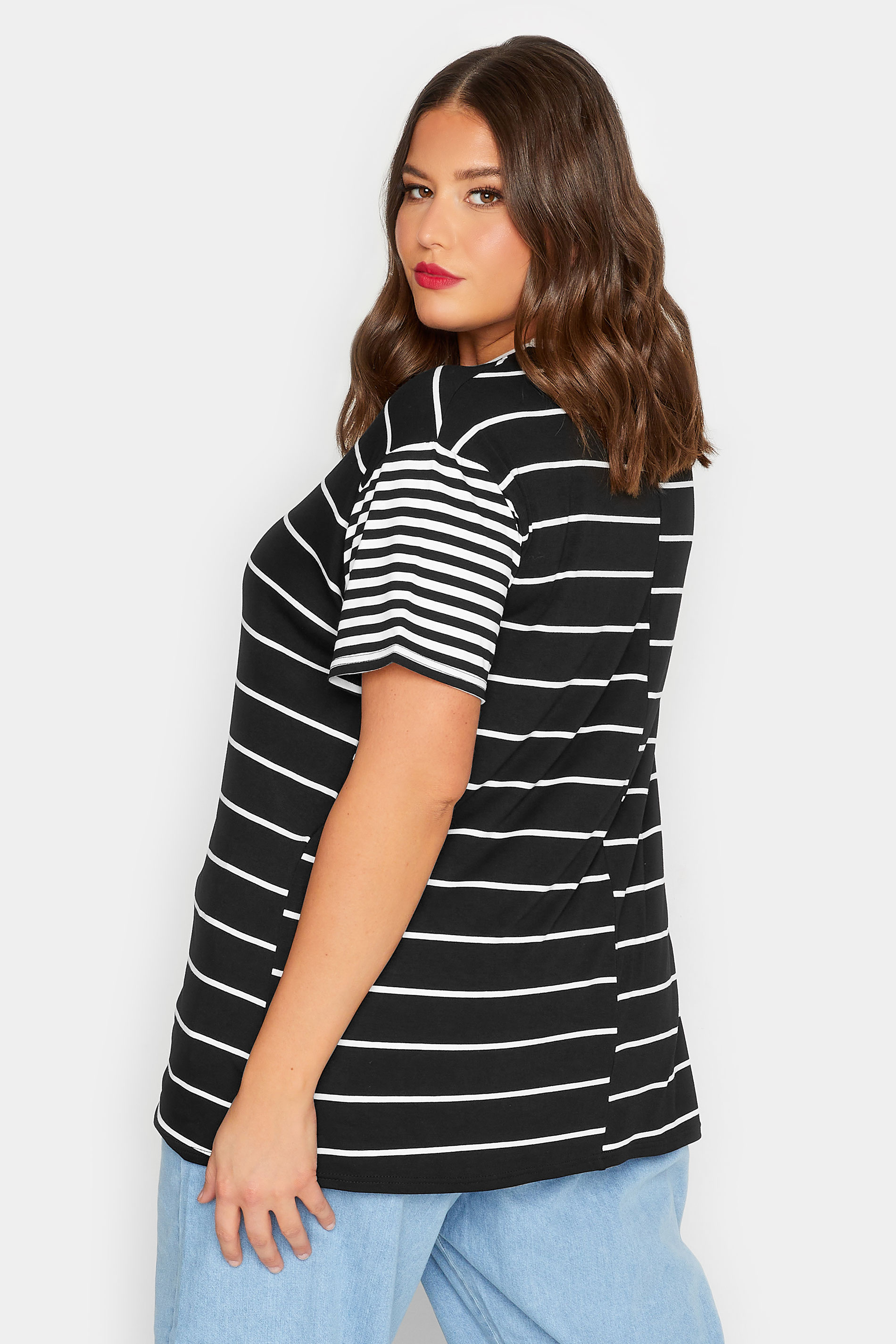 LIMITED COLLECTION Plus Size Black Mixed Stripe Print T-Shirt | Yours Clothing 3