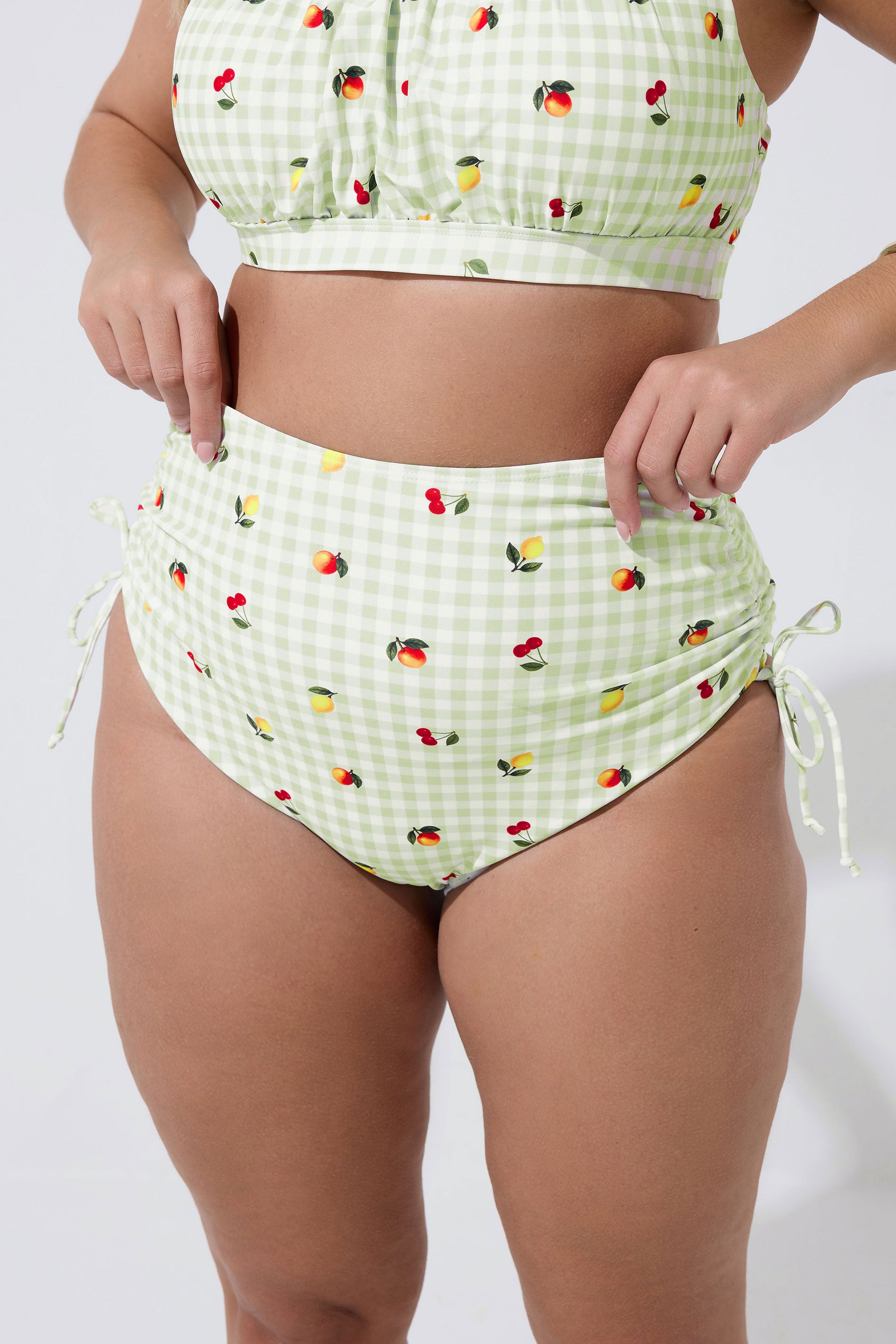 YOURS Plus Size Green Gingham Fruit Print Super High Waist Bikini Brief | Yours Clothing 3
