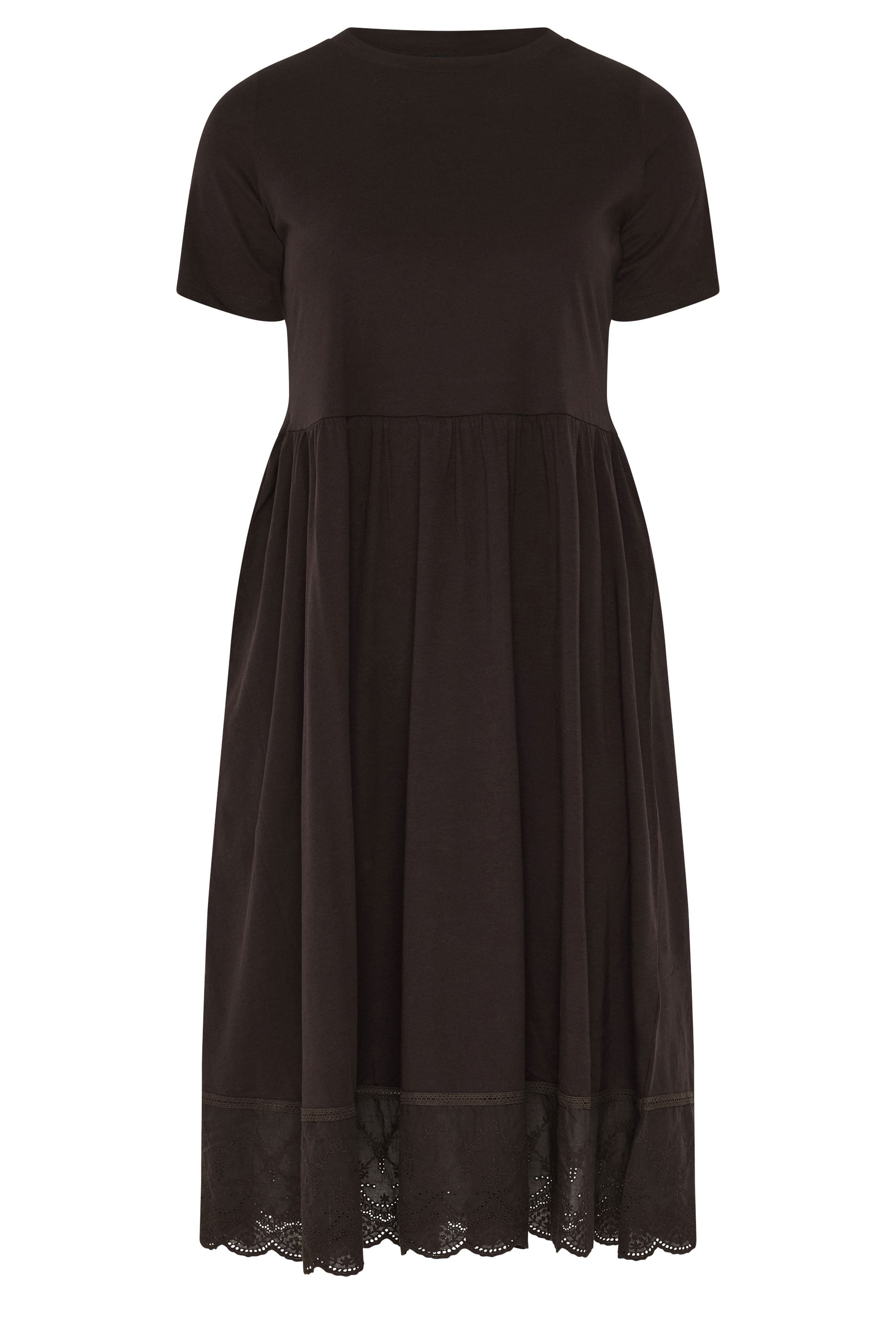YOURS Plus Size Chocolate Brown Broderie Anglaise Trim Dress | Yours Clothing 5
