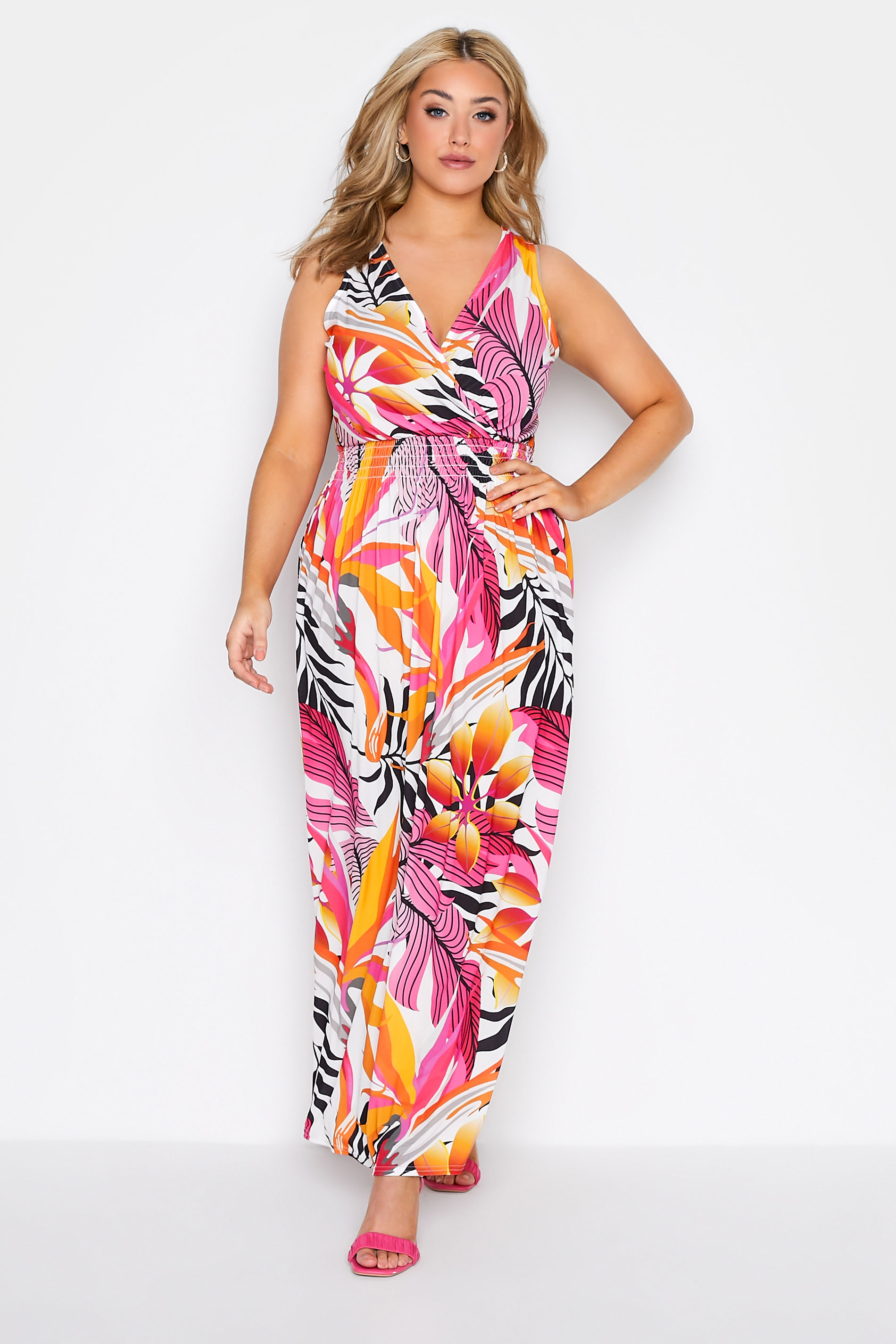 YOURS LONDON Curve White & Pink Tropical Print Maxi Dress_A.jpg