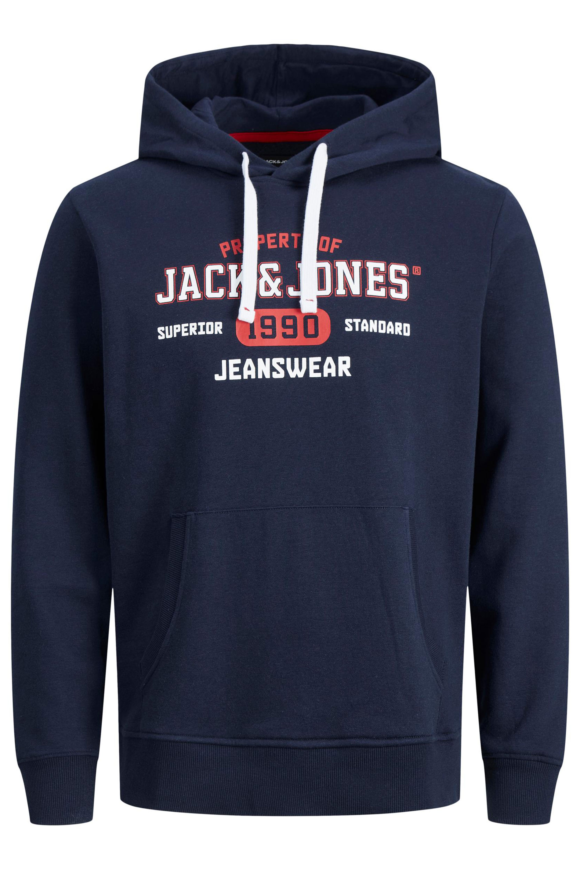 JACK & JONES Big & Tall Navy Blue Jeanswear Logo Hoodie | BadRhino 2