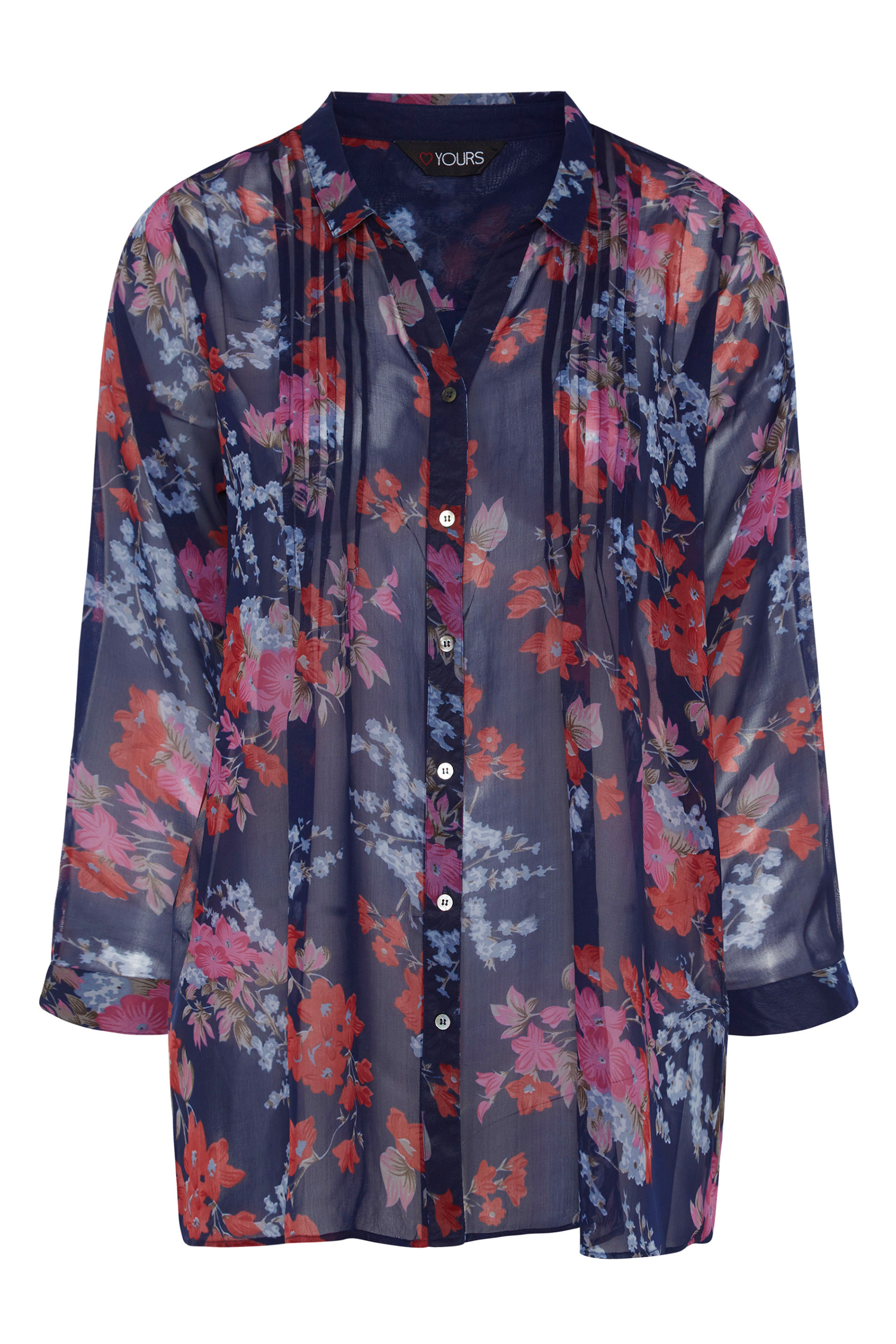 Plus Size Midnight Blue Floral Pintuck Dipped Hem Blouse | Yours Clothing