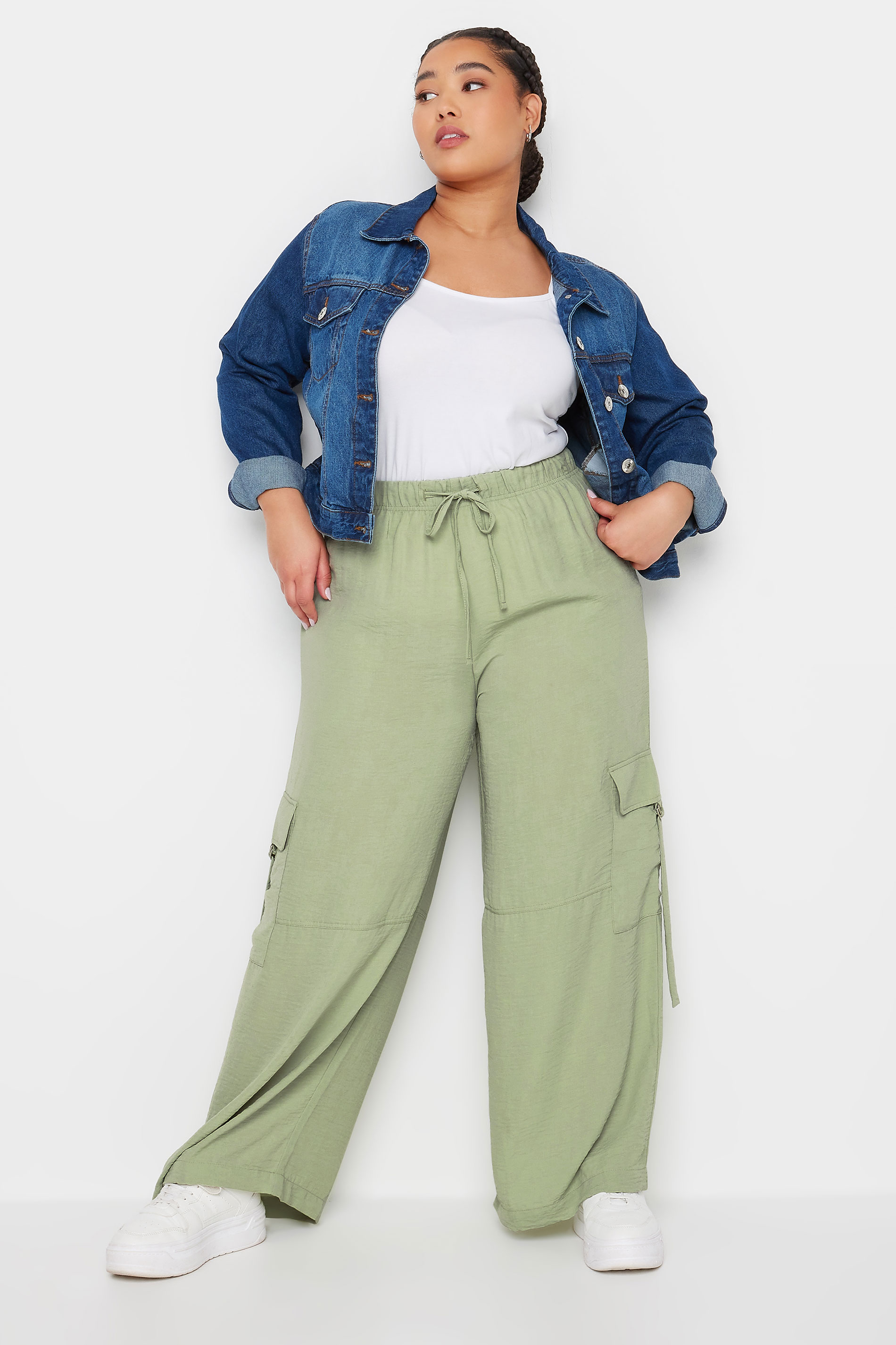 YOURS Plus Size Sage Green Twill Cargo Trousers | Yours Clothing 2
