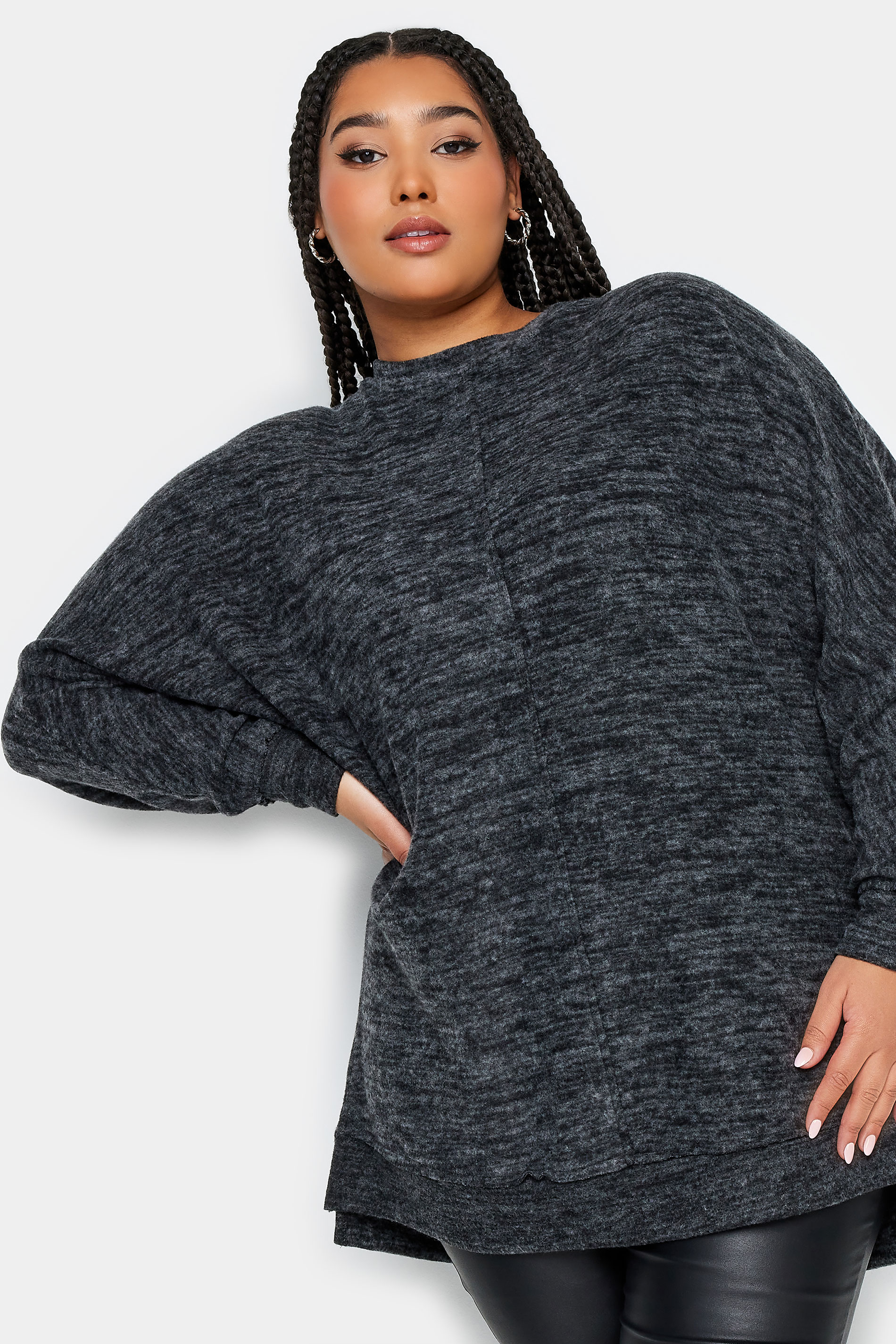 YOURS Plus Size Charcoal Grey Front Seam Soft Touch Sweatshirt | Yours Clothing 1