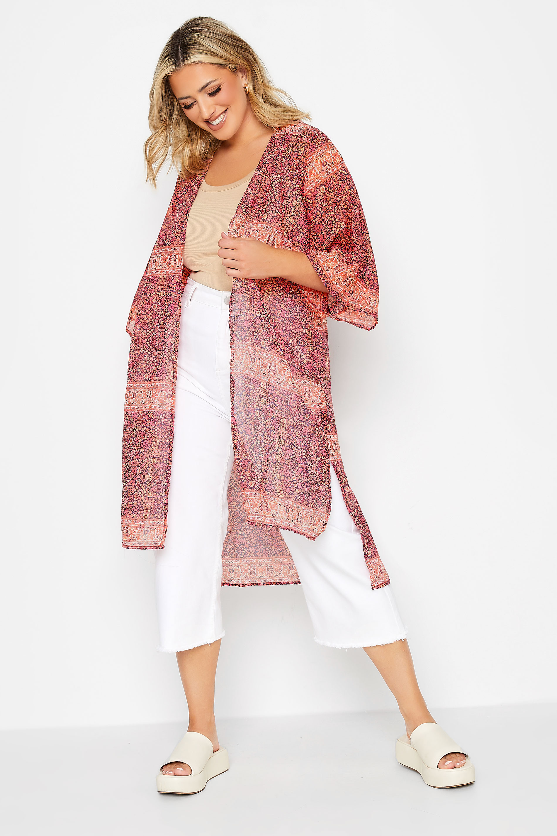 YOURS Plus Size Orange Mixed Floral Print Kimono | Yours Clothing 2