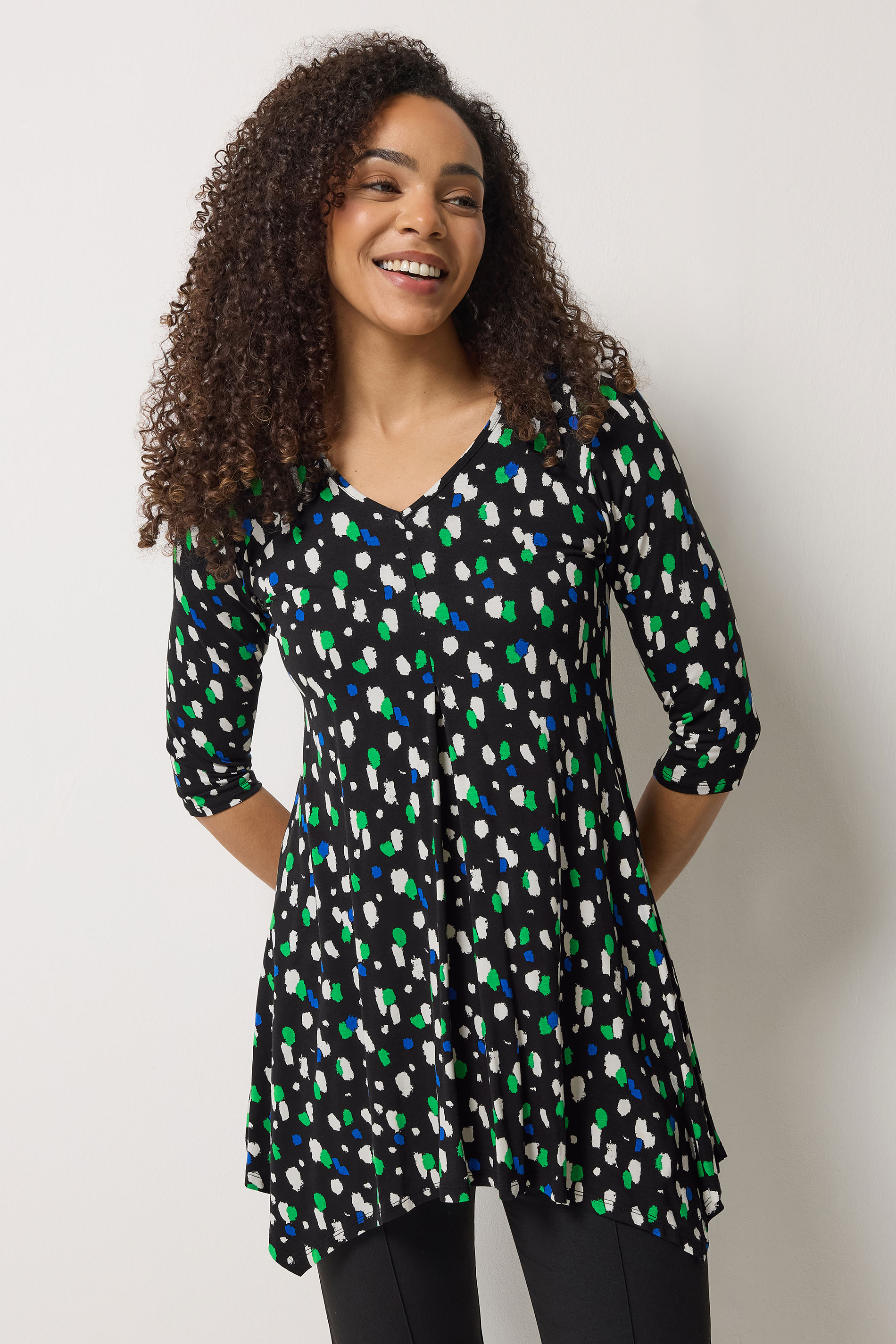 M&Co Black Spot Print Hanky Hem Top | M&Co 3