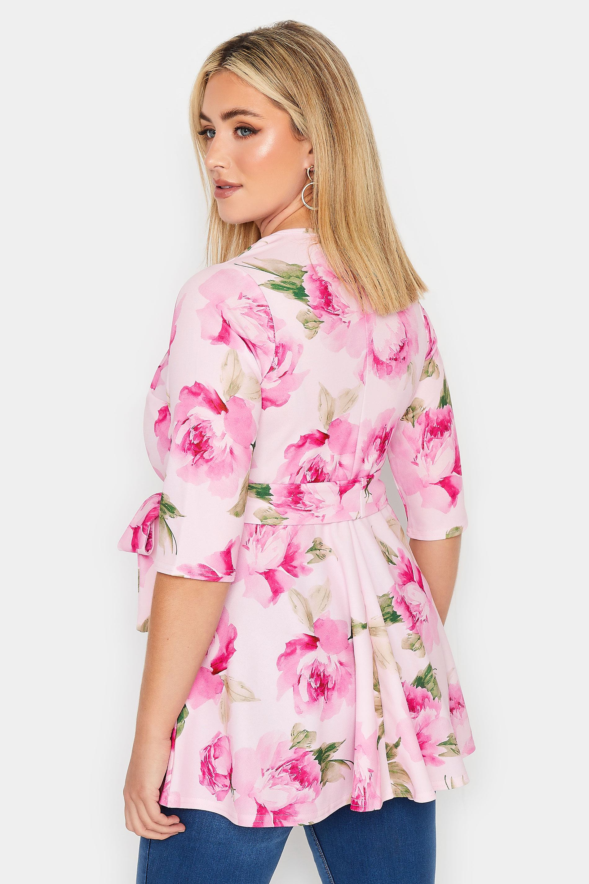 YOURS LONDON Plus Size Pink Floral Scoop Neck Peplum Top | Yours Clothing 3