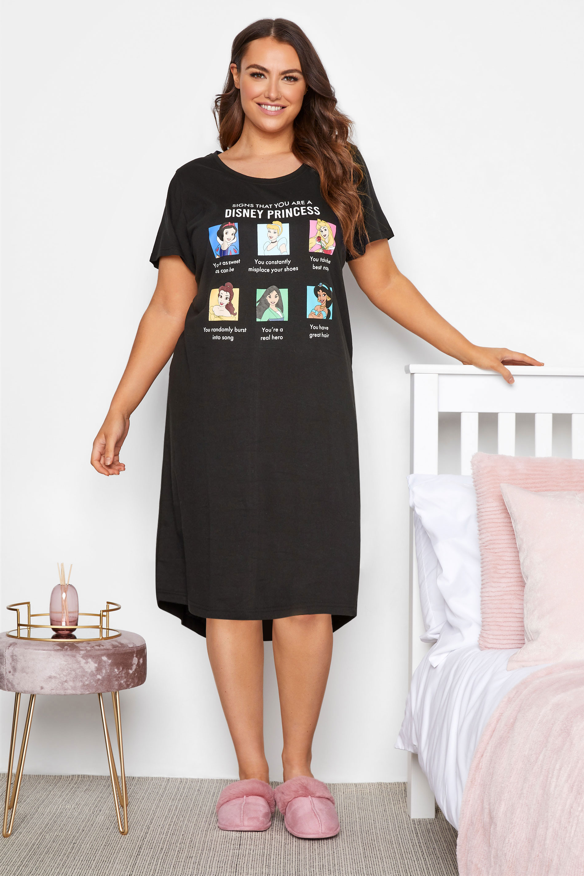 DISNEY Plus Size Princess Characters Black Nightdress | Yours Clothing 1