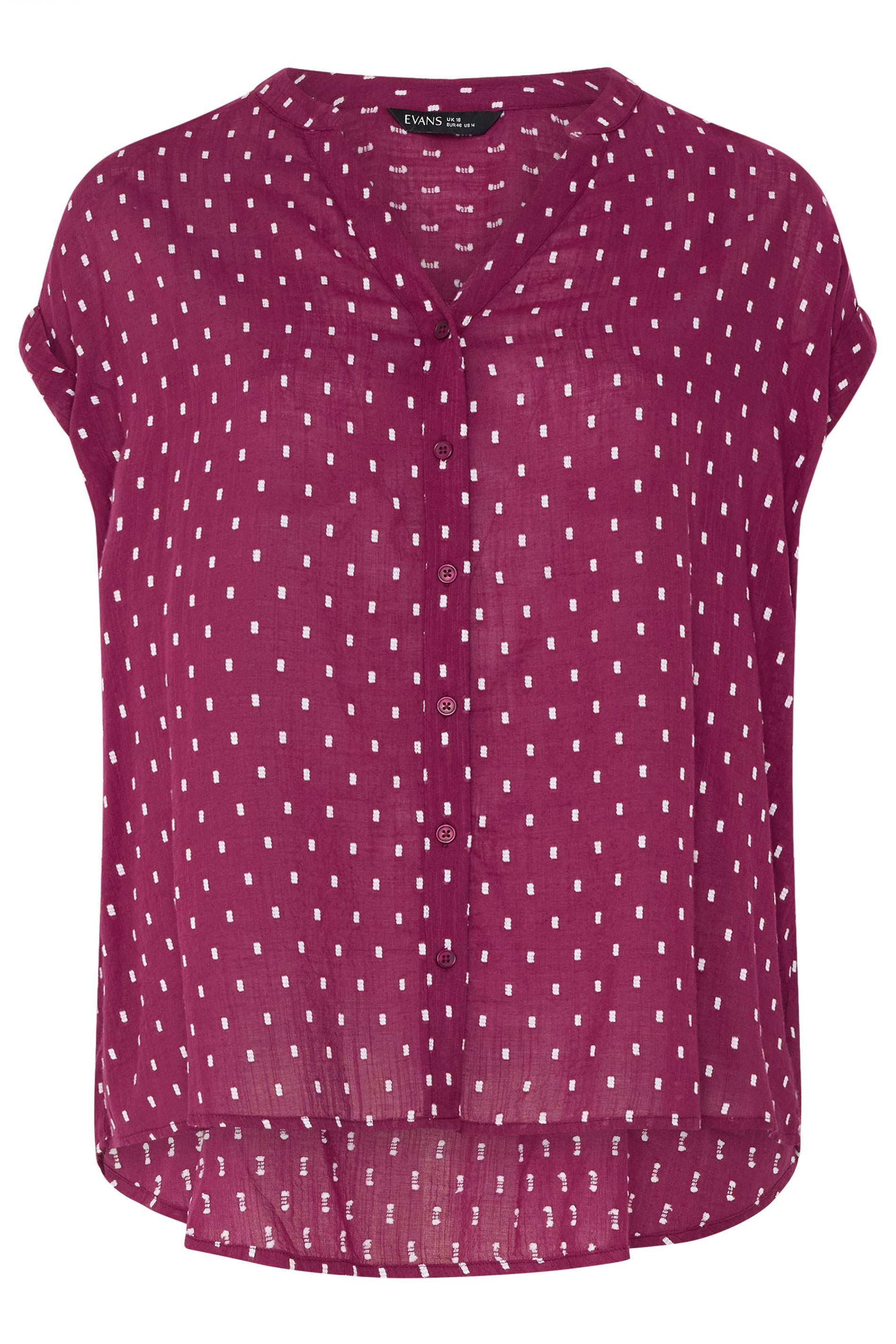 EVANS Plus Size Berry Red Dobby Short Sleeve Shirt | Evans 5