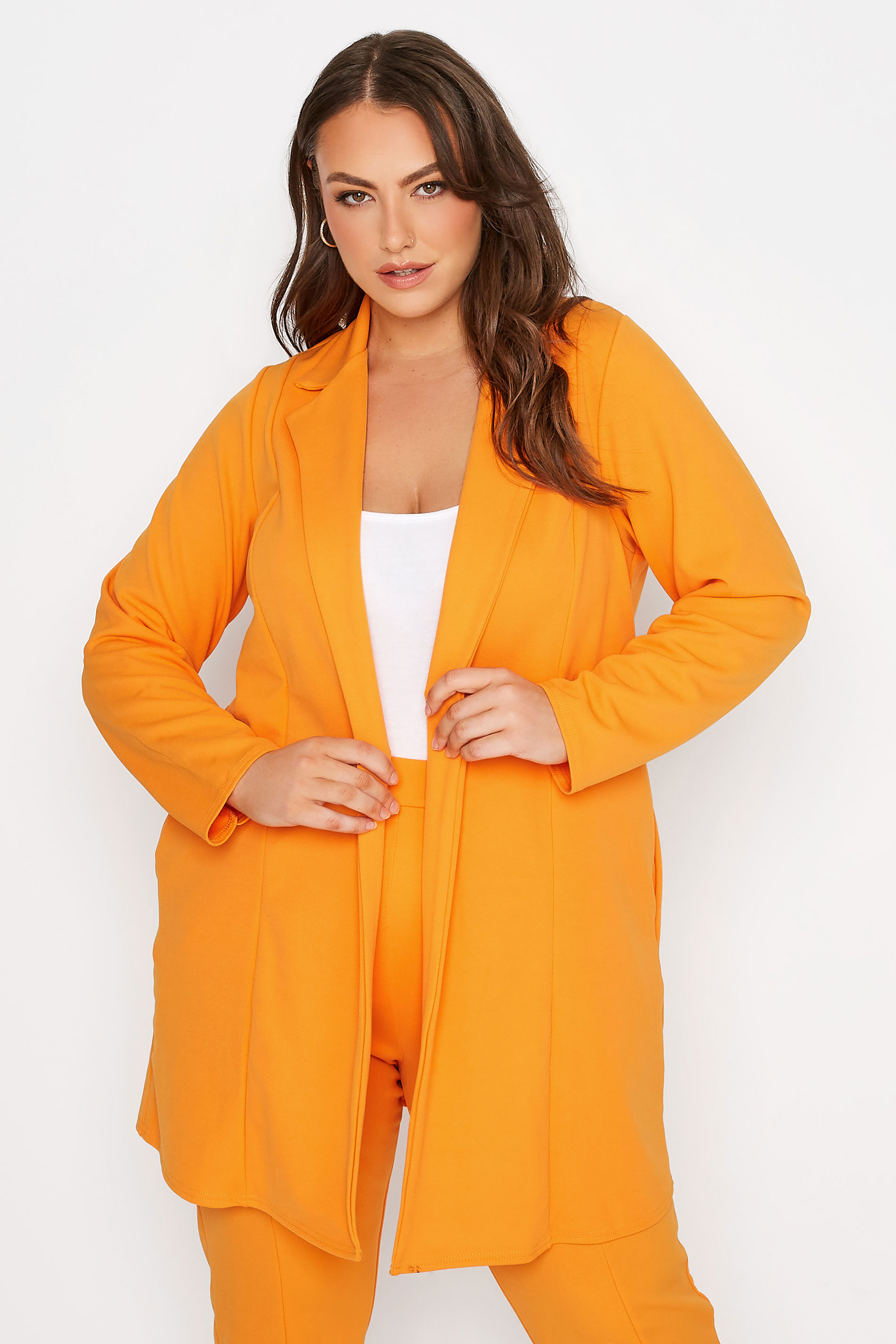 LIMITED COLLECTION Plus Size Neon Orange Scuba Blazer | Yours Clothing  1