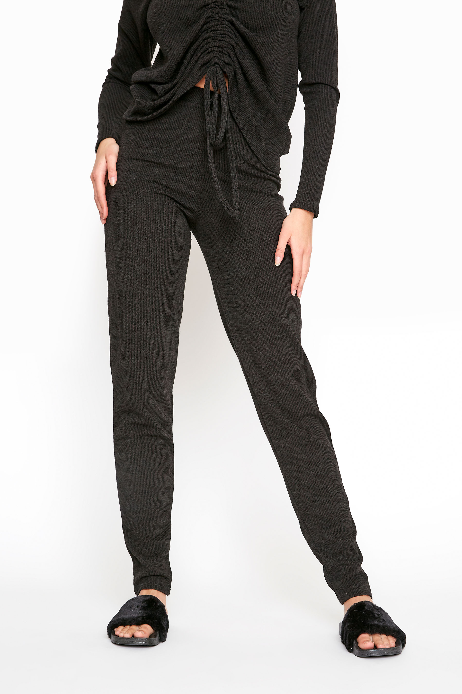LTS Black Ribbed Co-ord Joggers | Long 
