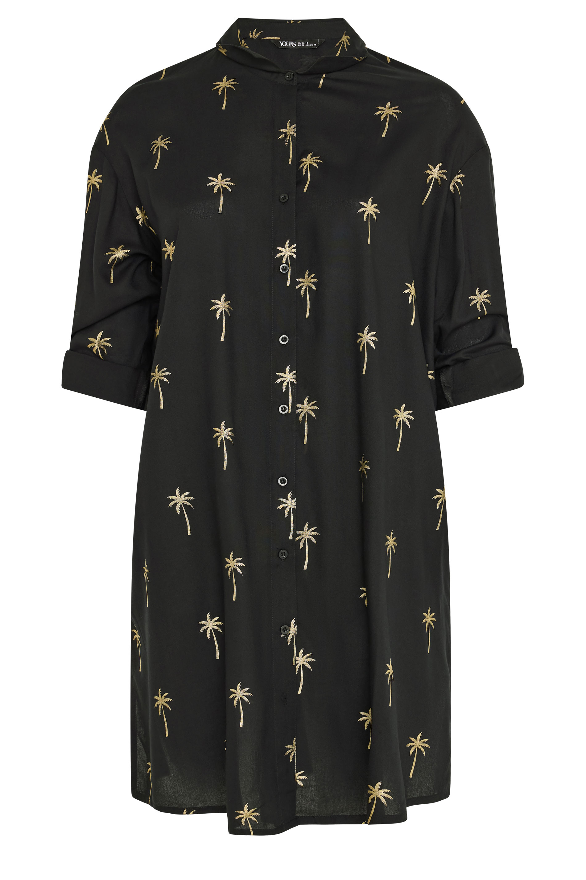 YOURS Plus Size Black & Gold Palm Tree Shirt Dress | Yours Clothing 5