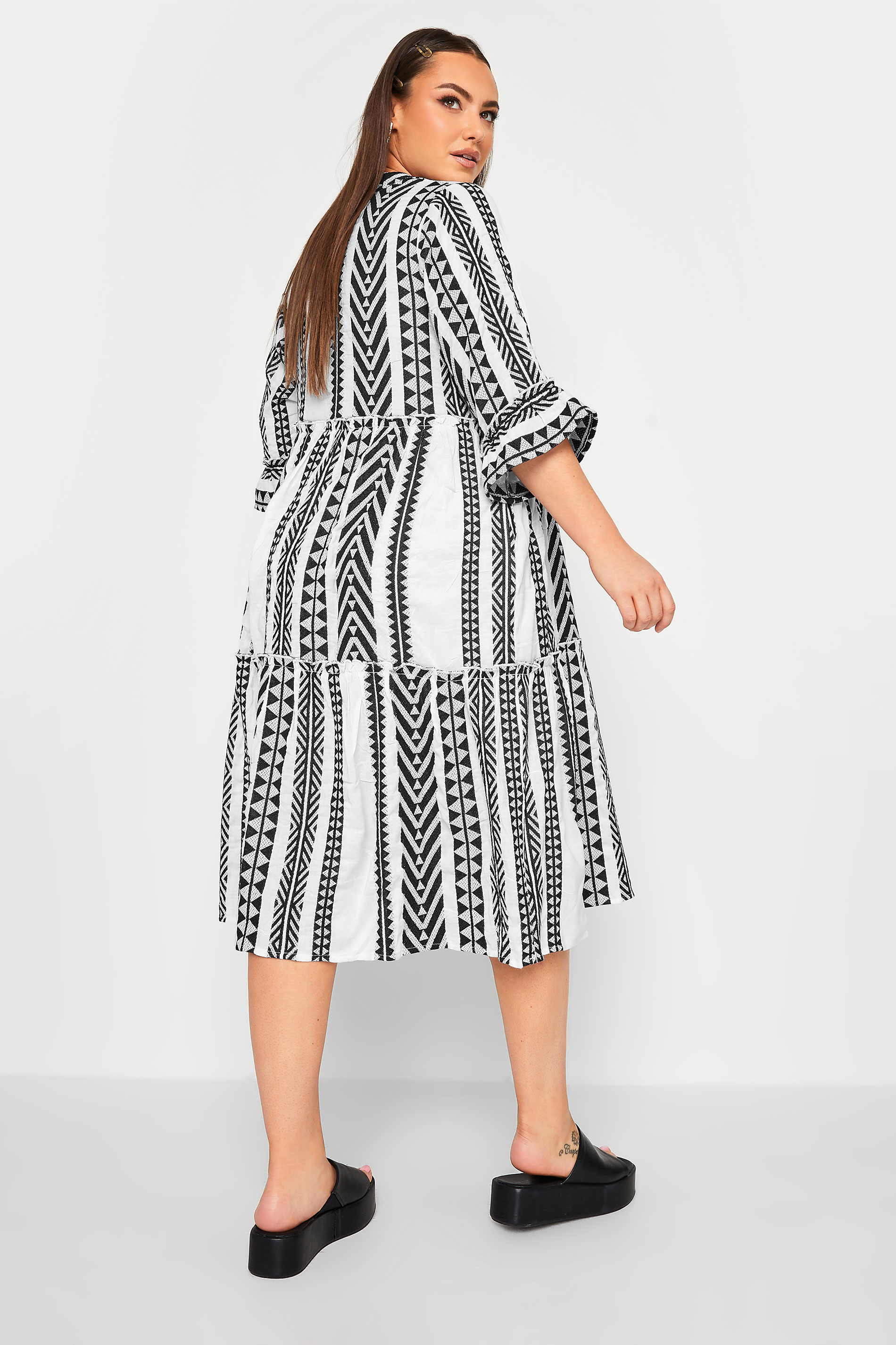 LIMITED COLLECTION Plus Size White Aztec Print Smock Midi Dress | Yours ...