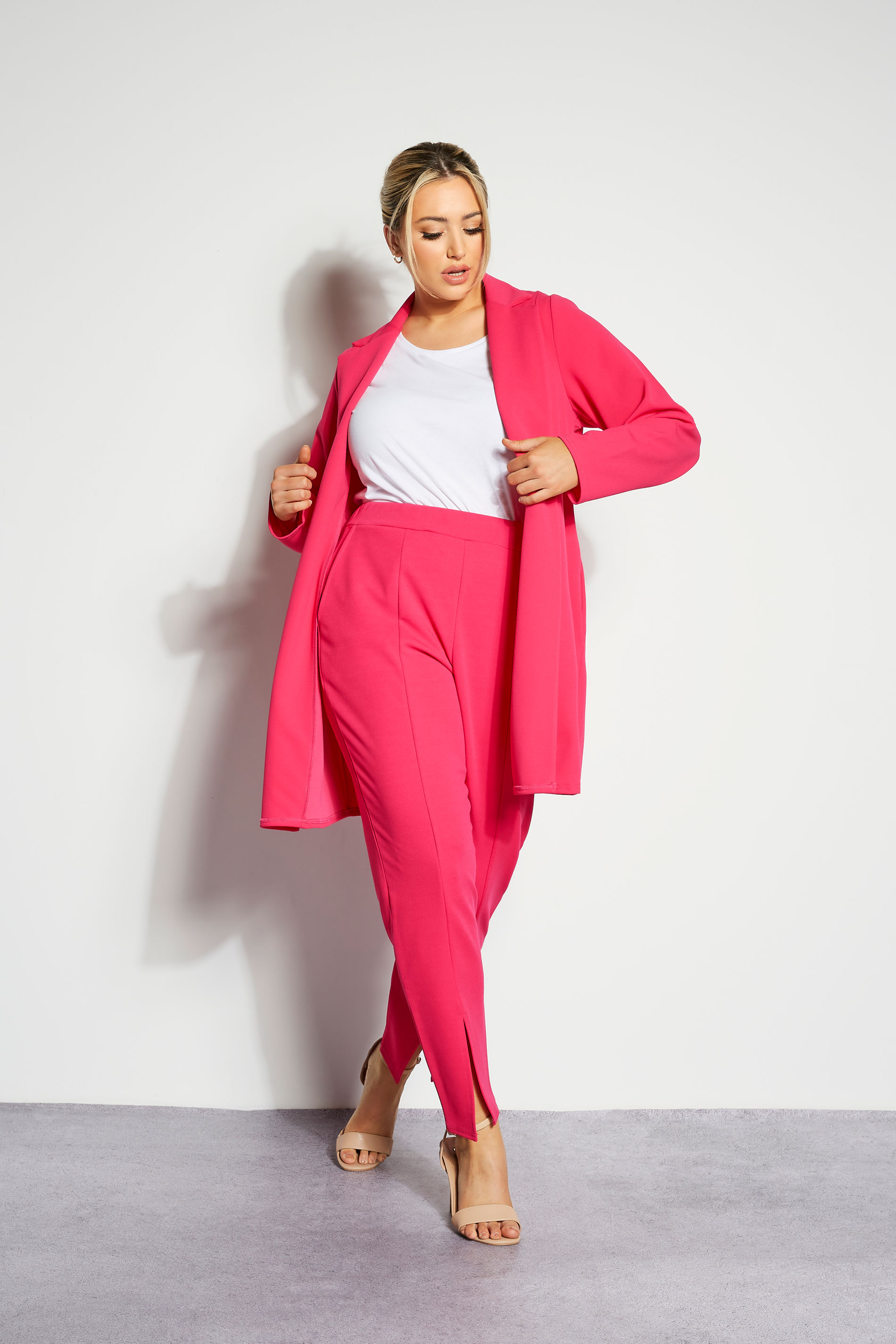 LIMITED COLLECTION Plus Size Hot Pink Split Hem Stretch Tapered Trousers | Yours Clothing 2