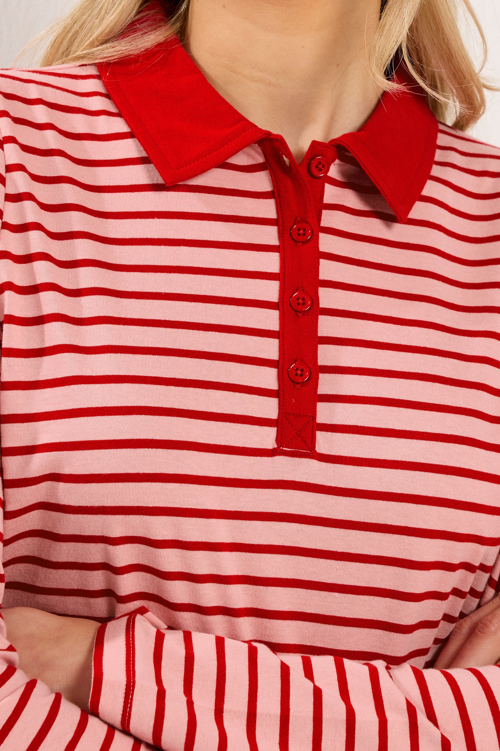 LTS Tall Women's Red and Pink Stripe Polo Cotton T-Shirt | Long Tall Sally 5