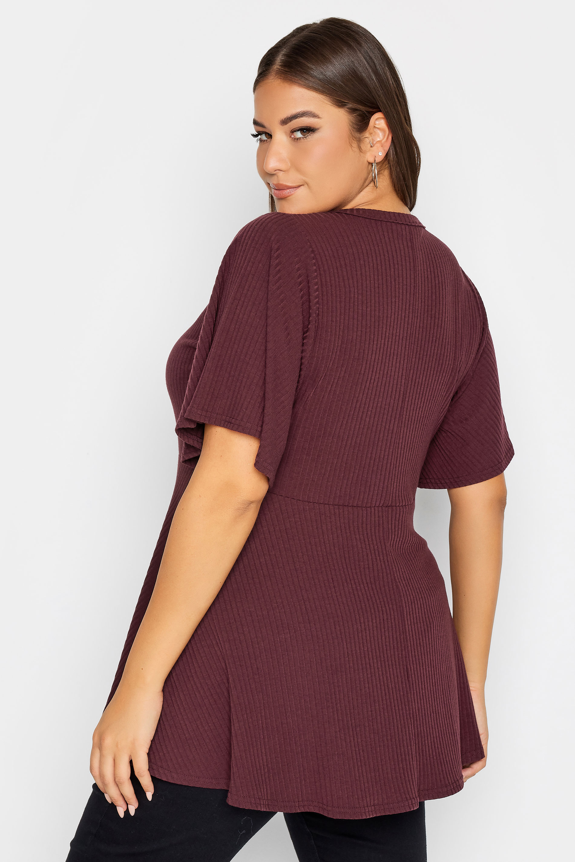 YOURS Plus Size Burgundy Red Keyhole Peplum Top | Yours Clothing 3