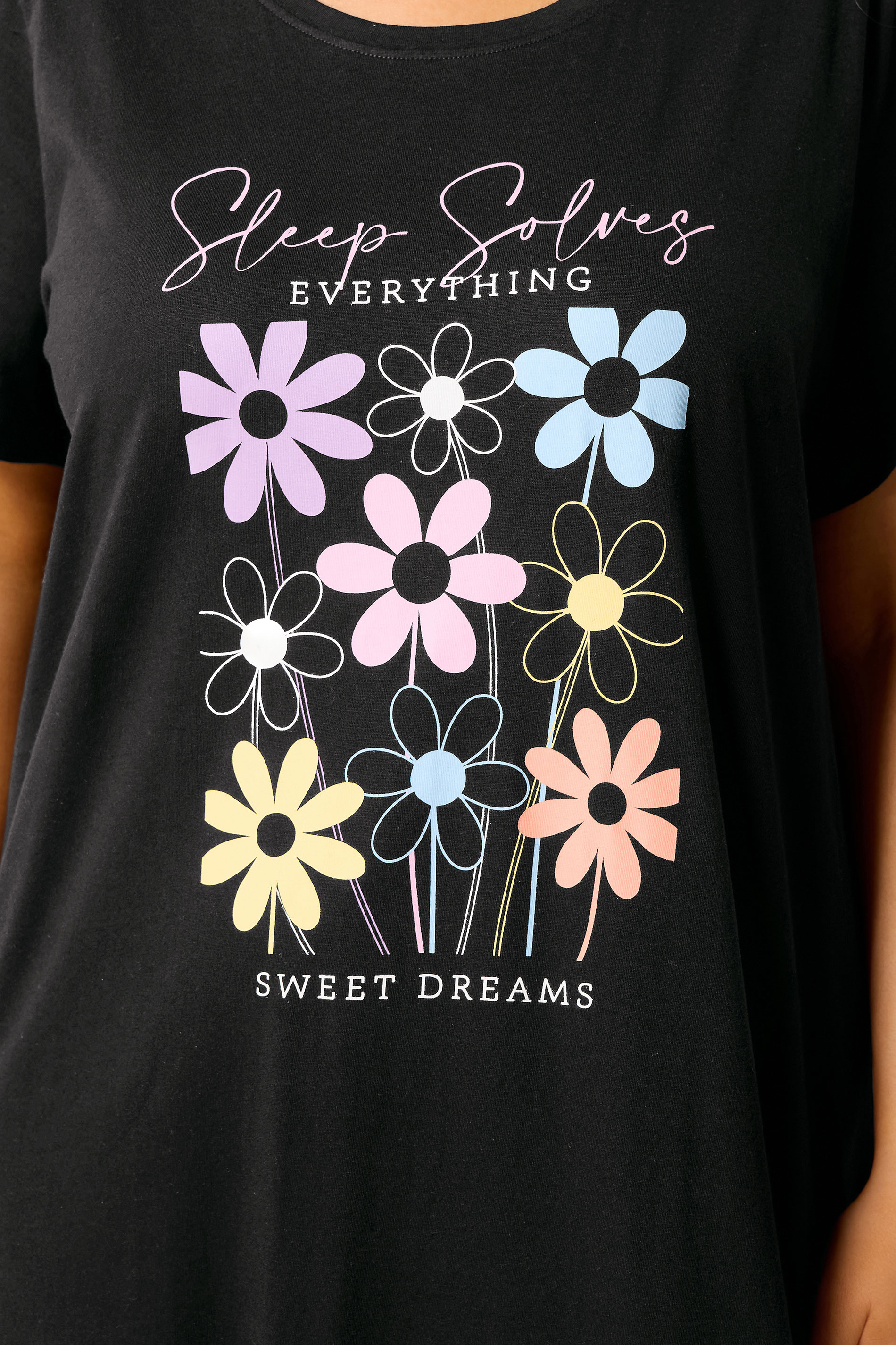 YOURS Plus Size 2 PACK Black 'Sleep Solves Everything'  Floral Midaxi Nightdresses | Yours Clothing 5