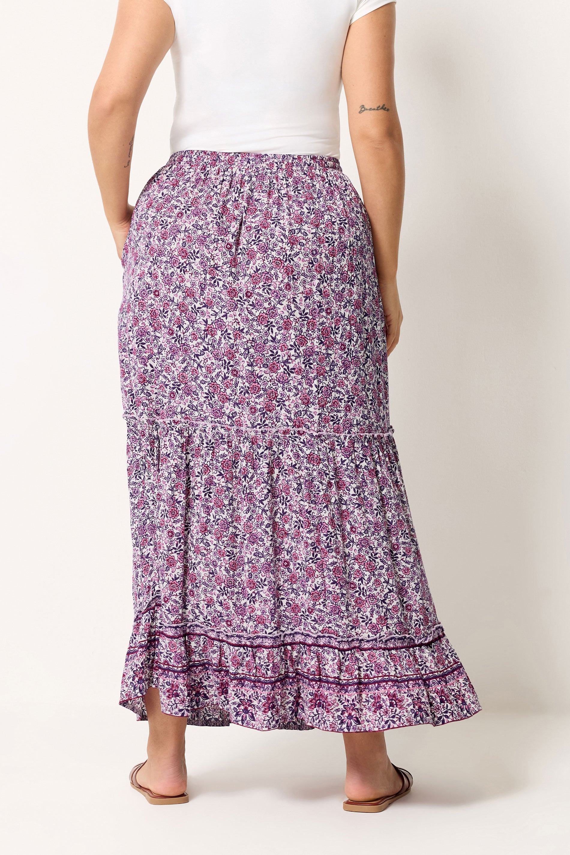 YOURS Plus Size Pink Ditsy Floral Tiered Skirt | Yours Clothing 2