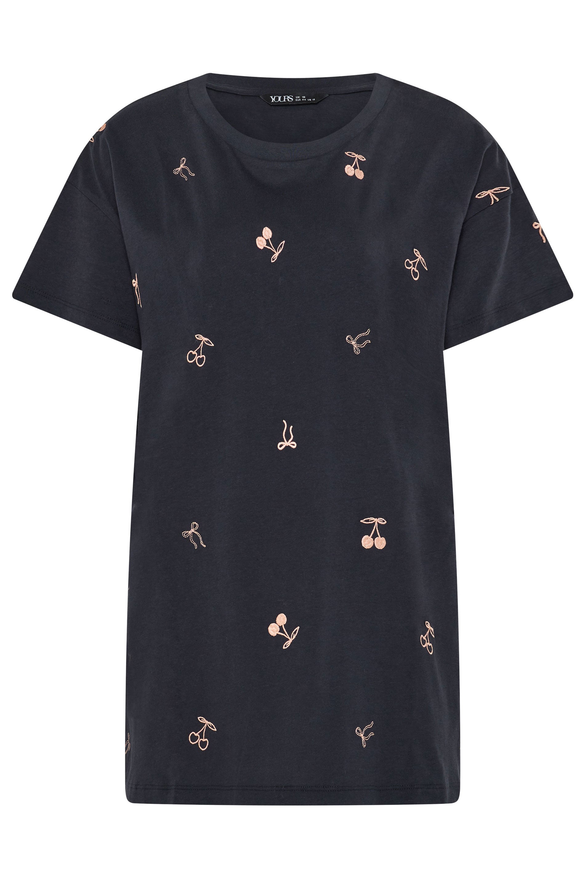 YOURS Plus Size Navy Blue Embroidered Cherry Bow T-Shirt | Yours Clothing 5