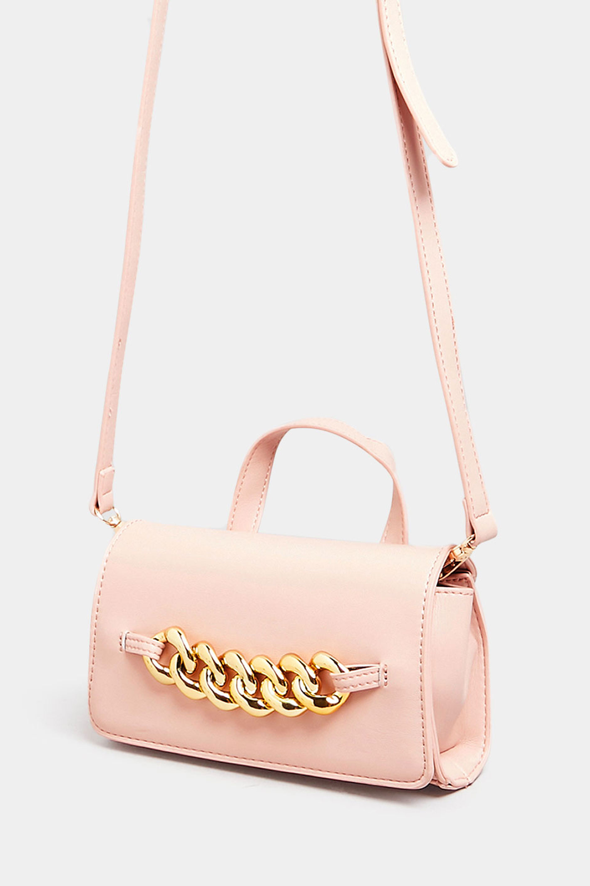 Plus Size Pink Croc & Gold Chain Mini Bag  | Yours Clothing 1