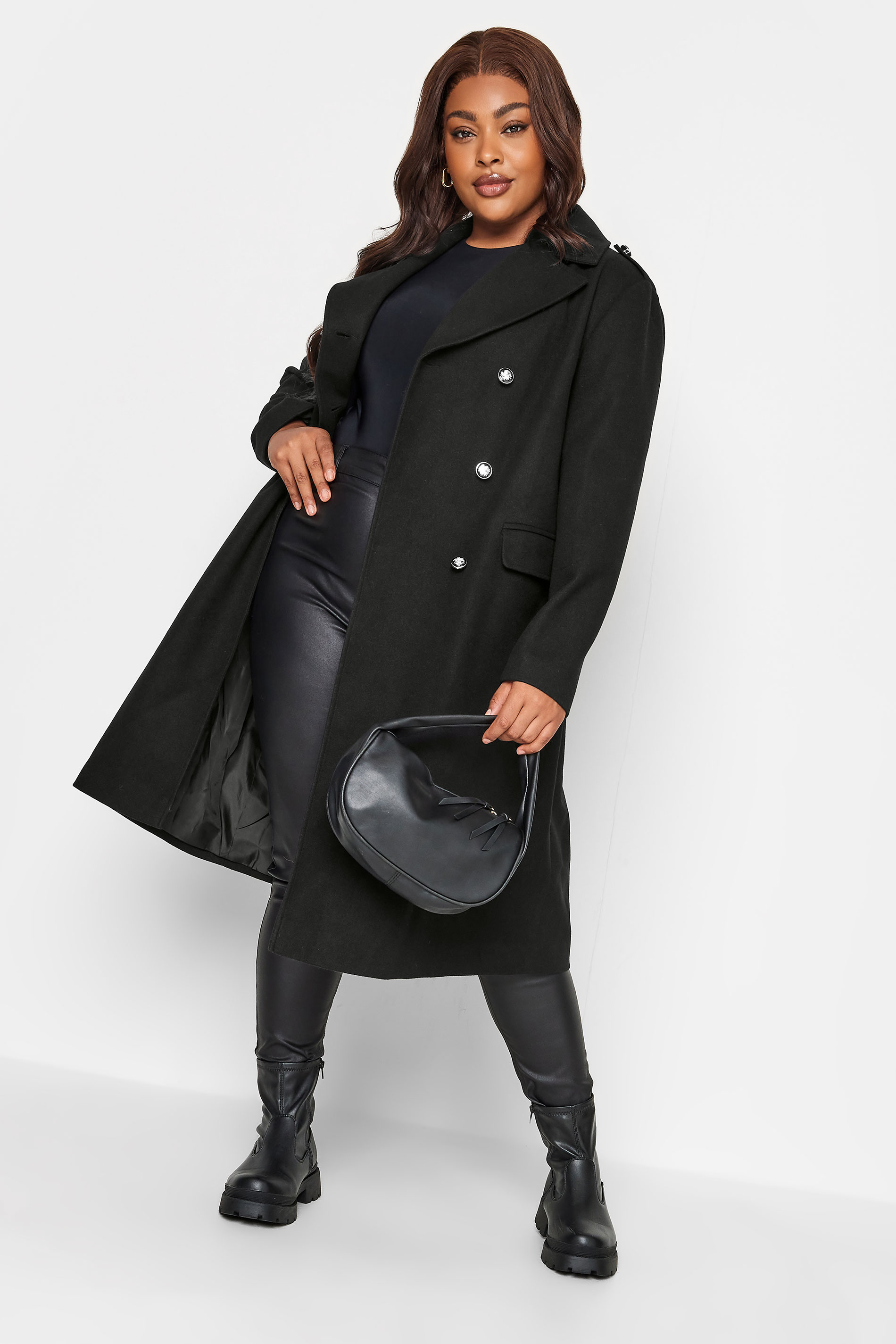 YOURS Plus Size Black Longline Military Coat | Yours Clothing 2