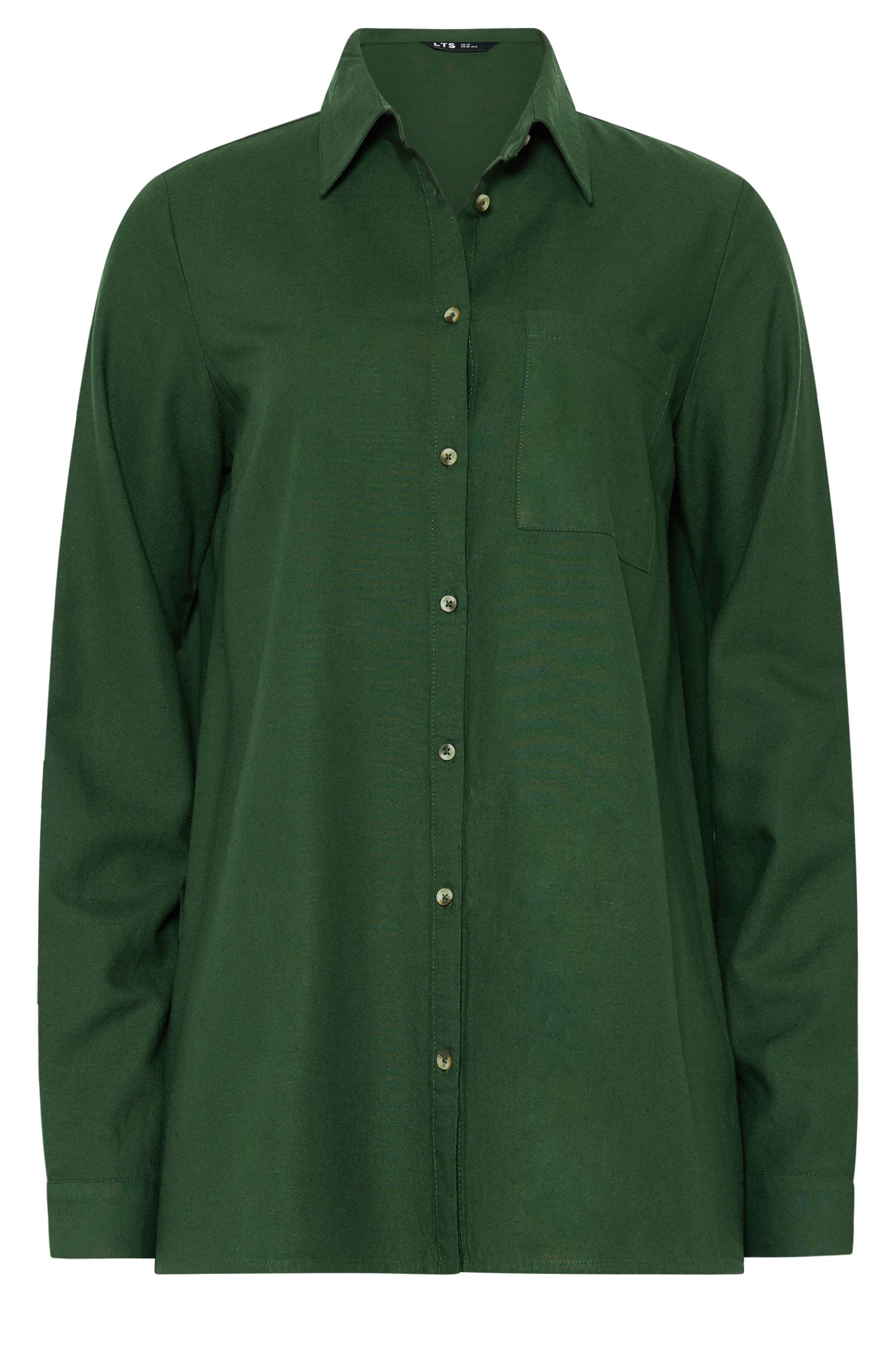 LTS Tall Women's Forest Green Long Sleeve Linen Shirt | Long Tall Sally  6