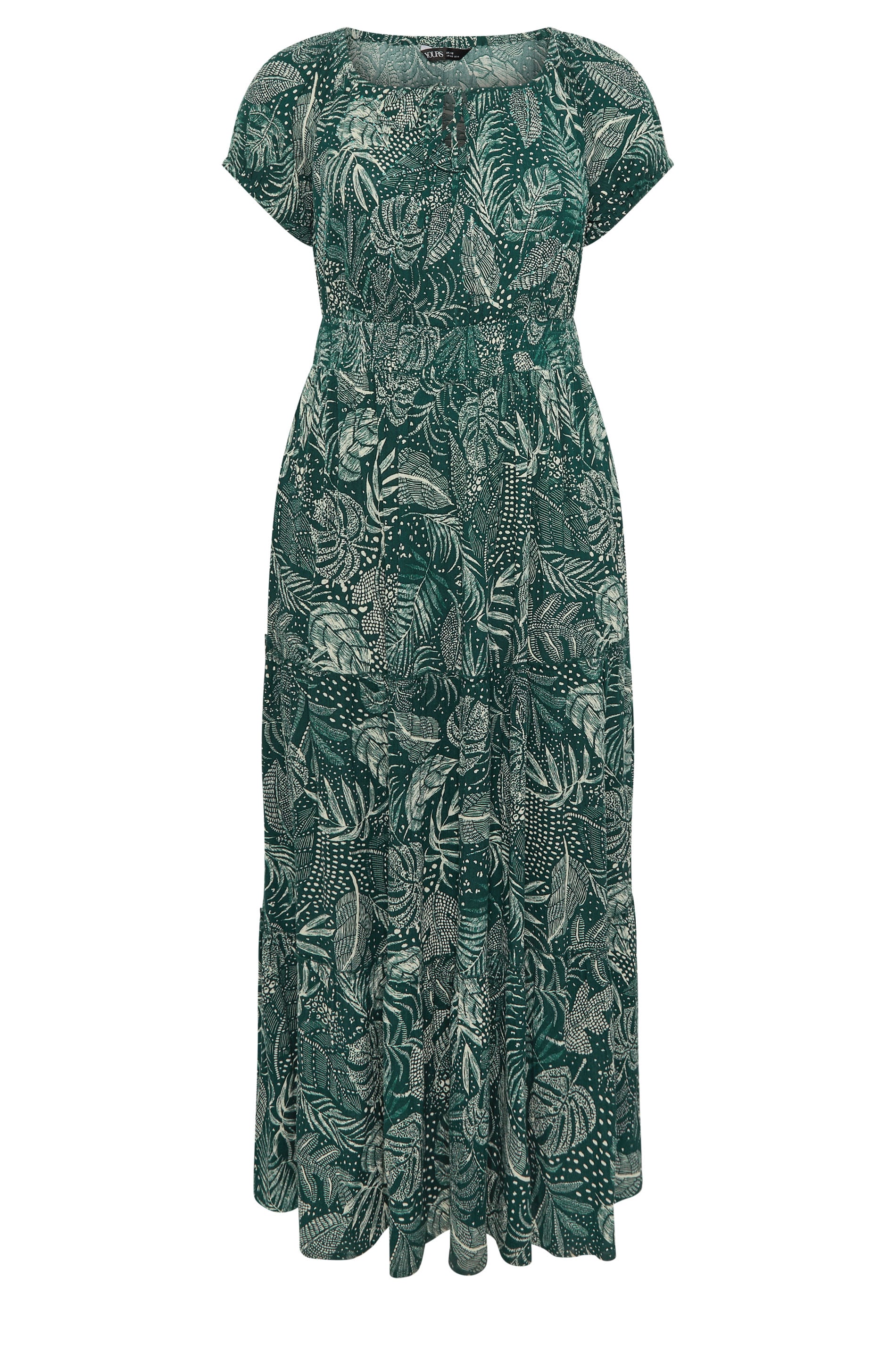 YOURS Plus Size Green Leaf Tie Neck Bardot Maxi Dress | Yours Clothing 6