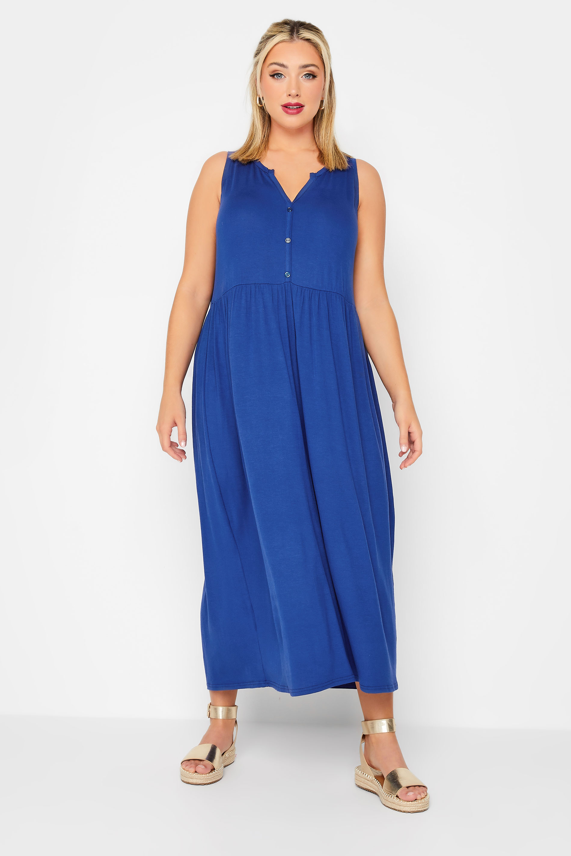 LIMITED COLLECTIO Plus Size Cobalt Blue Placket Maxi Dress | Yours Clothing 2