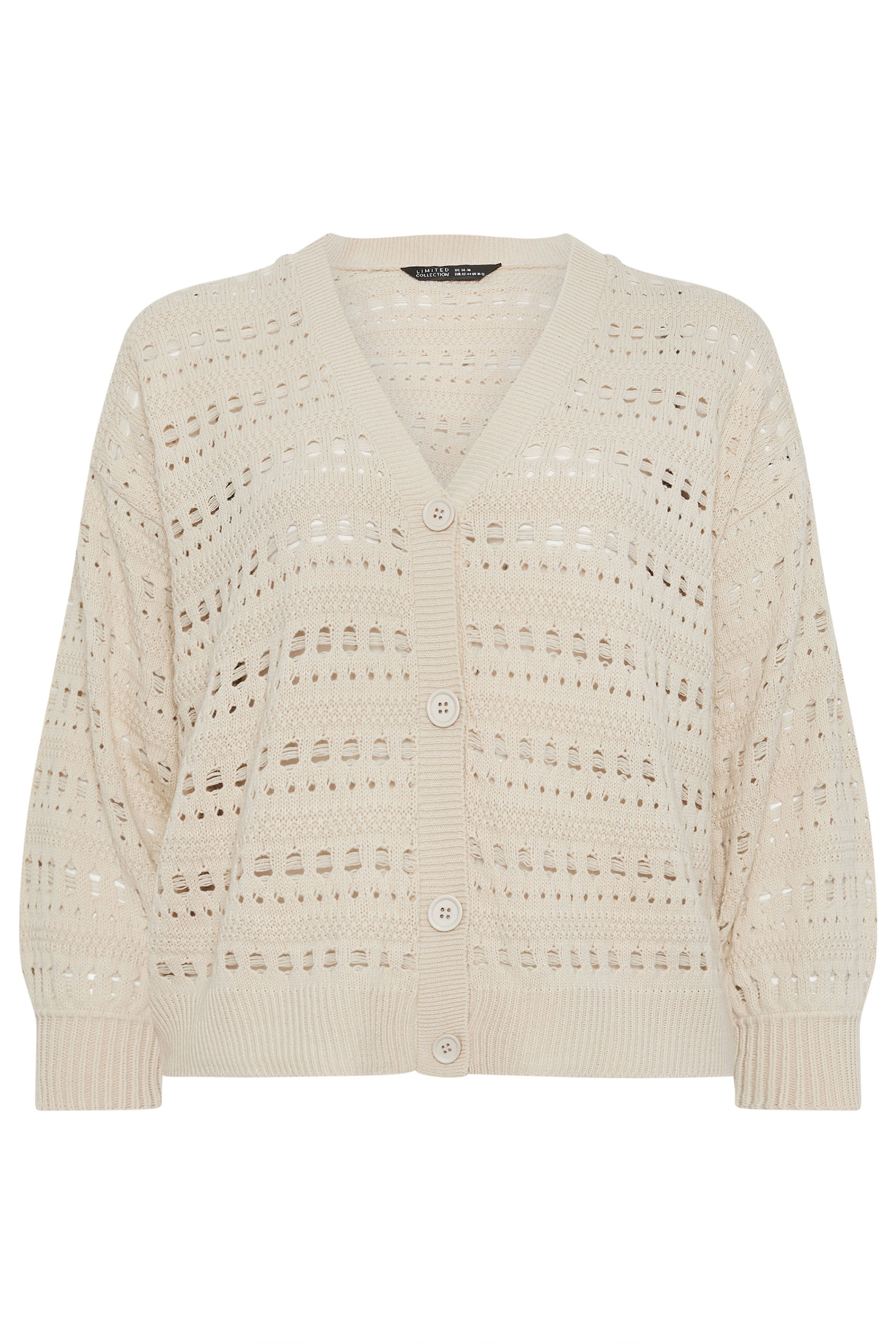 LIMITED COLLECTION Plus Size Cream Crochet Balloon Sleeve Cardigan | Yours Clothing 5