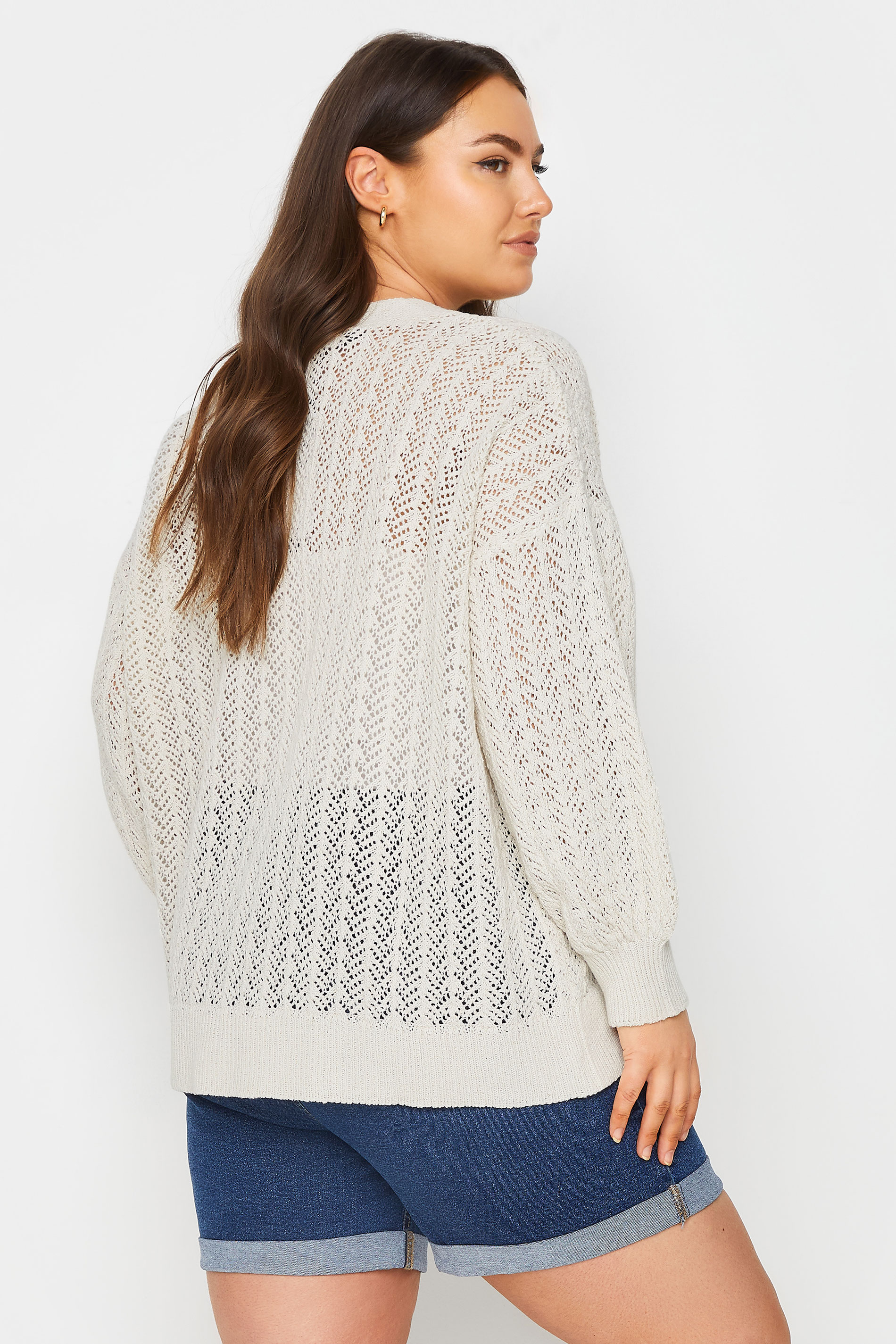 YOURS Plus Size White Pointelle Cardigan | Yours Clothing 3