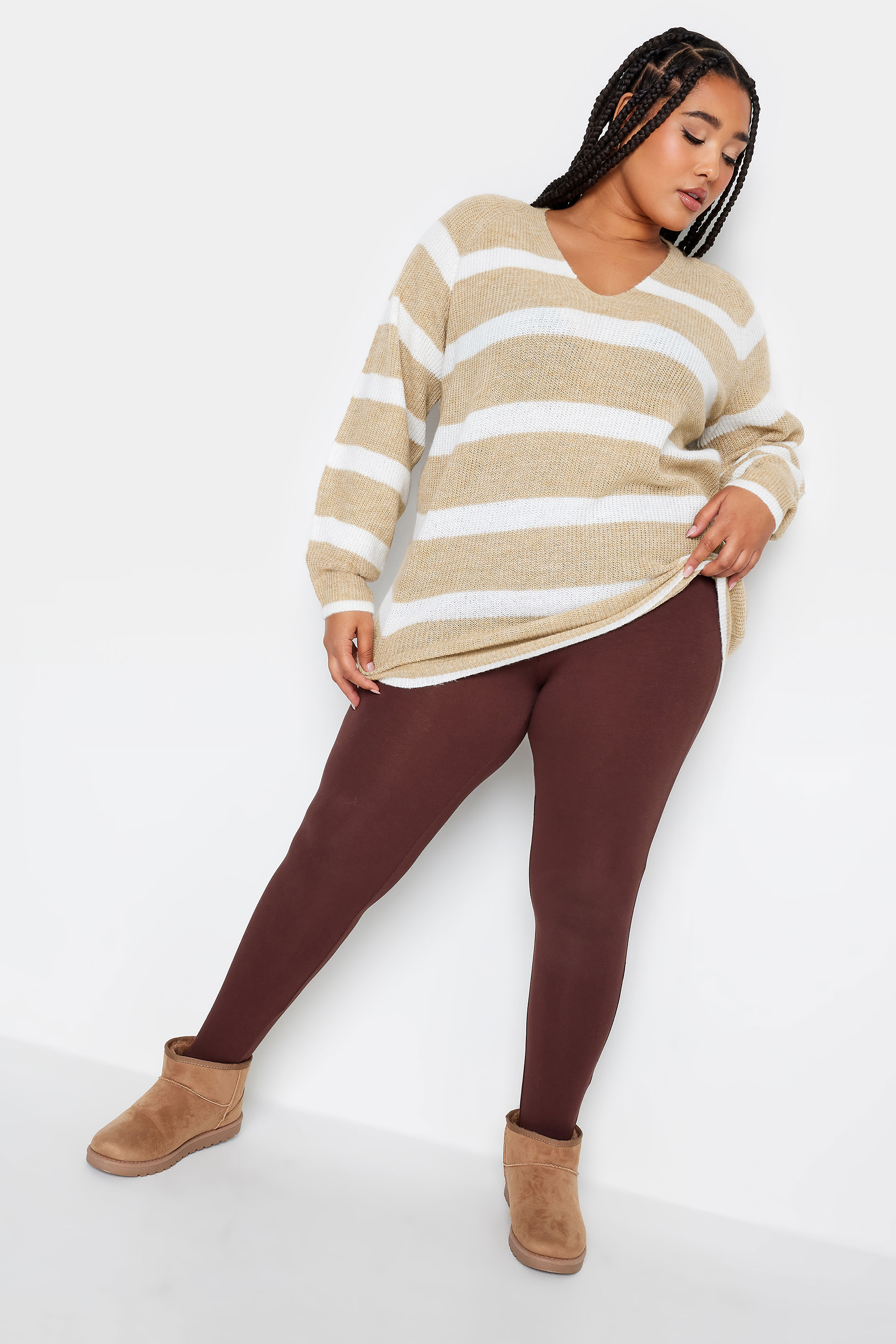 YOURS Plus Size Beige Brown Stripe Knitted Jumper | Yours Clothing 2