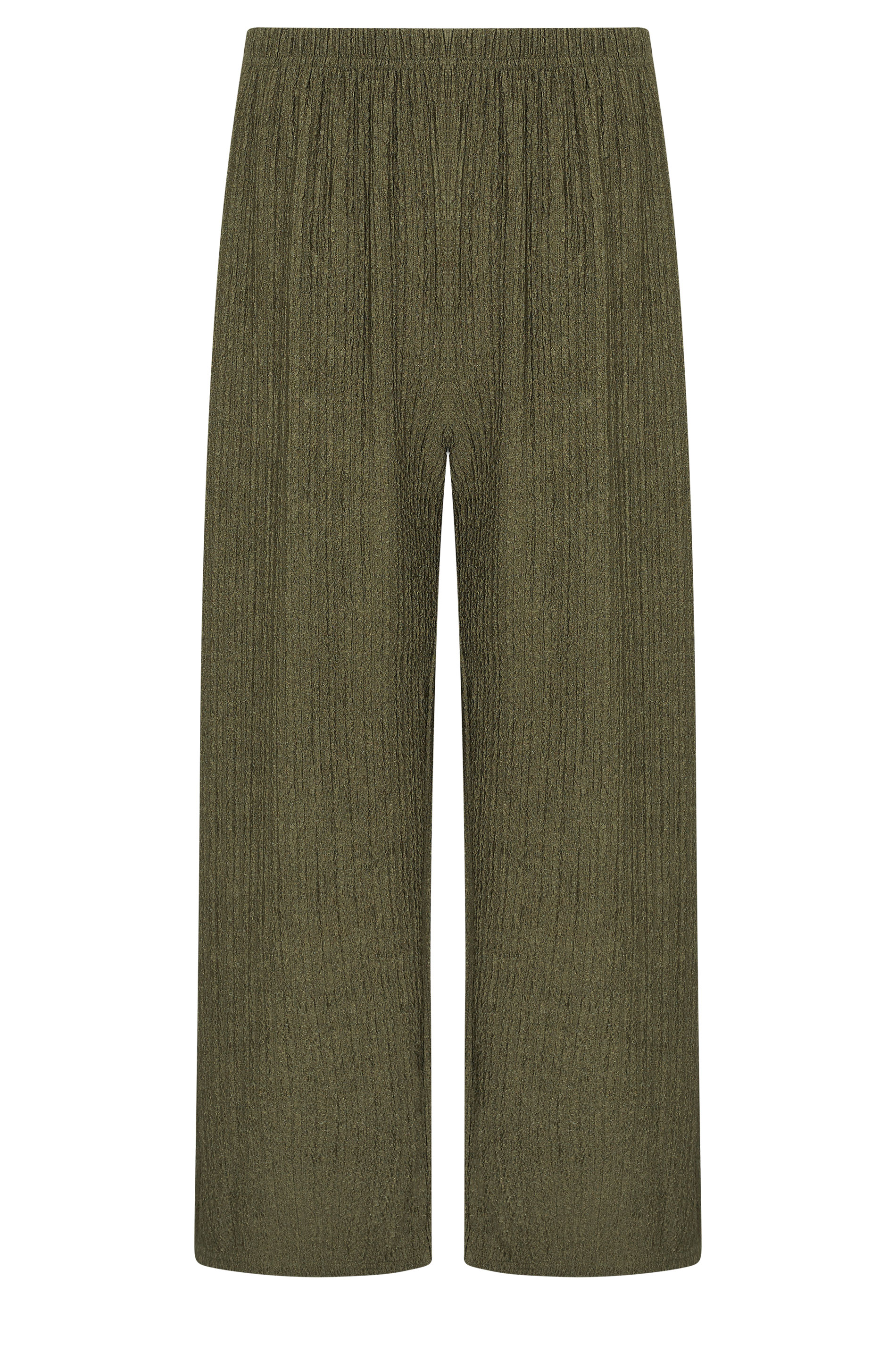 M&Co Petite Khaki Green Textured Wide Leg Trousers | M&Co 5