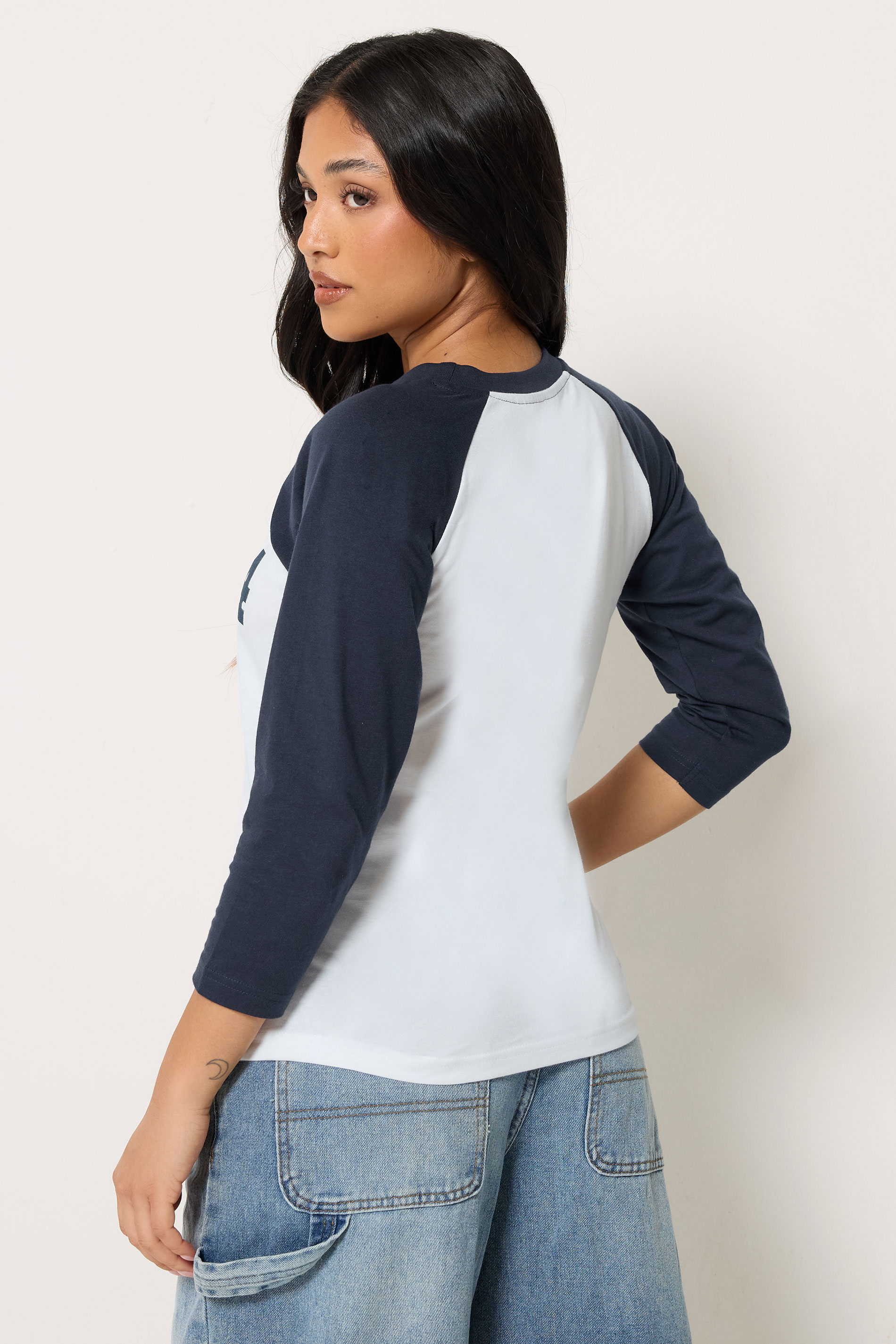 PixieGirl Petite Women's Navy Blue '94' Slogan Cotton Raglan T-Shirt | PixieGirl 2