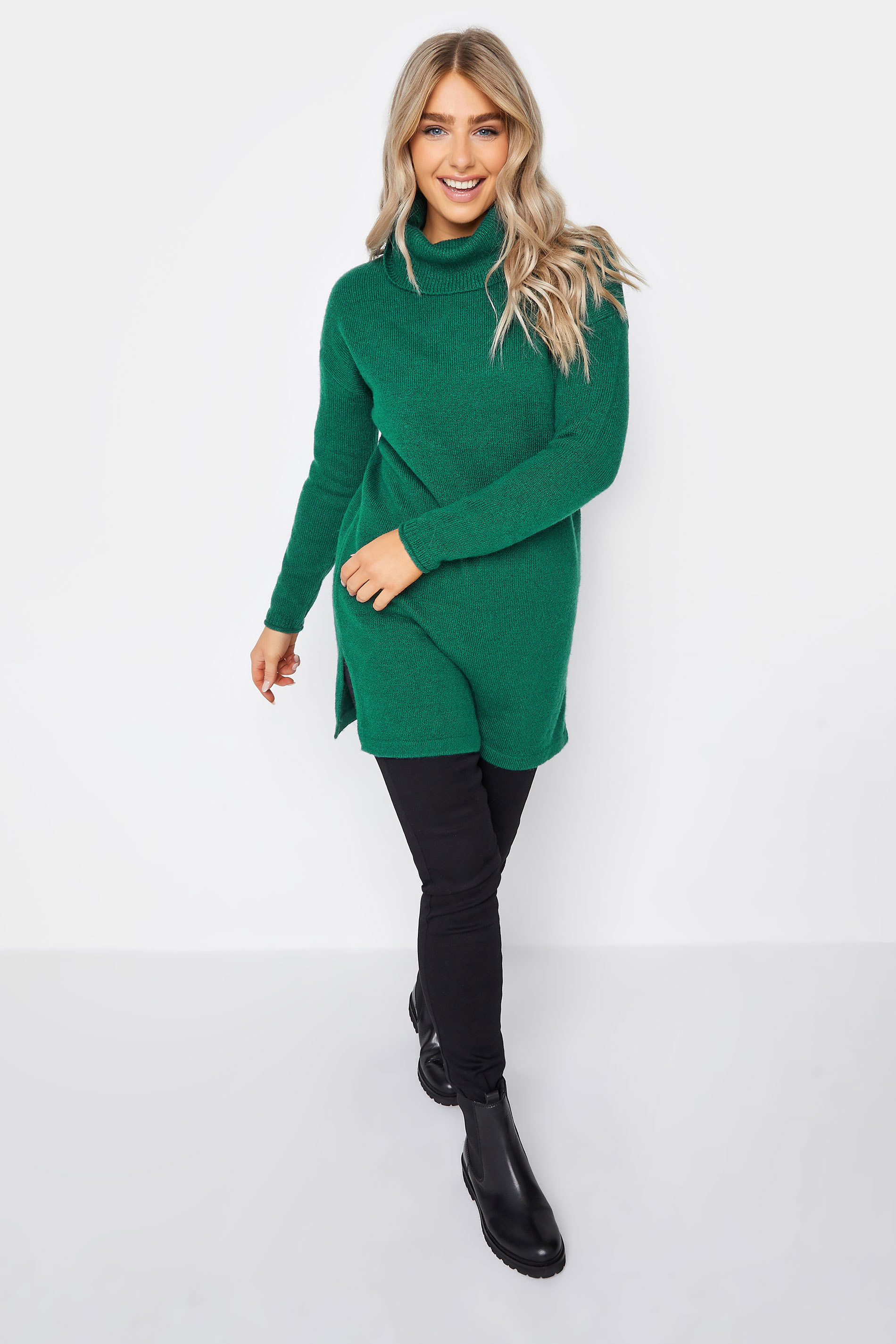 M&Co Teal Green Roll Neck Tunic Jumper | M&Co 3
