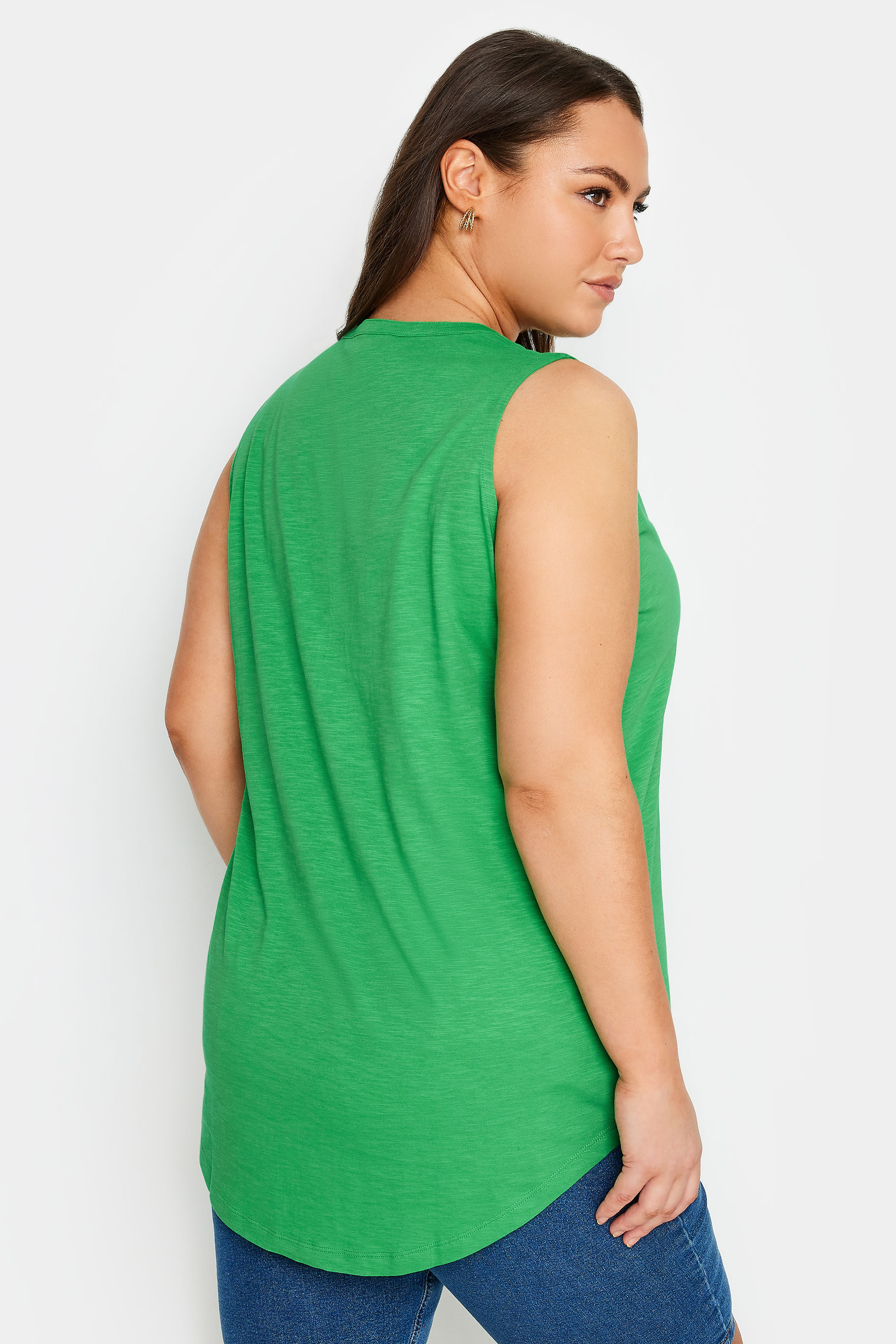 YOURS Plus Size Apple Green Pintuck Henley Vest Top | Yours Clothing 3