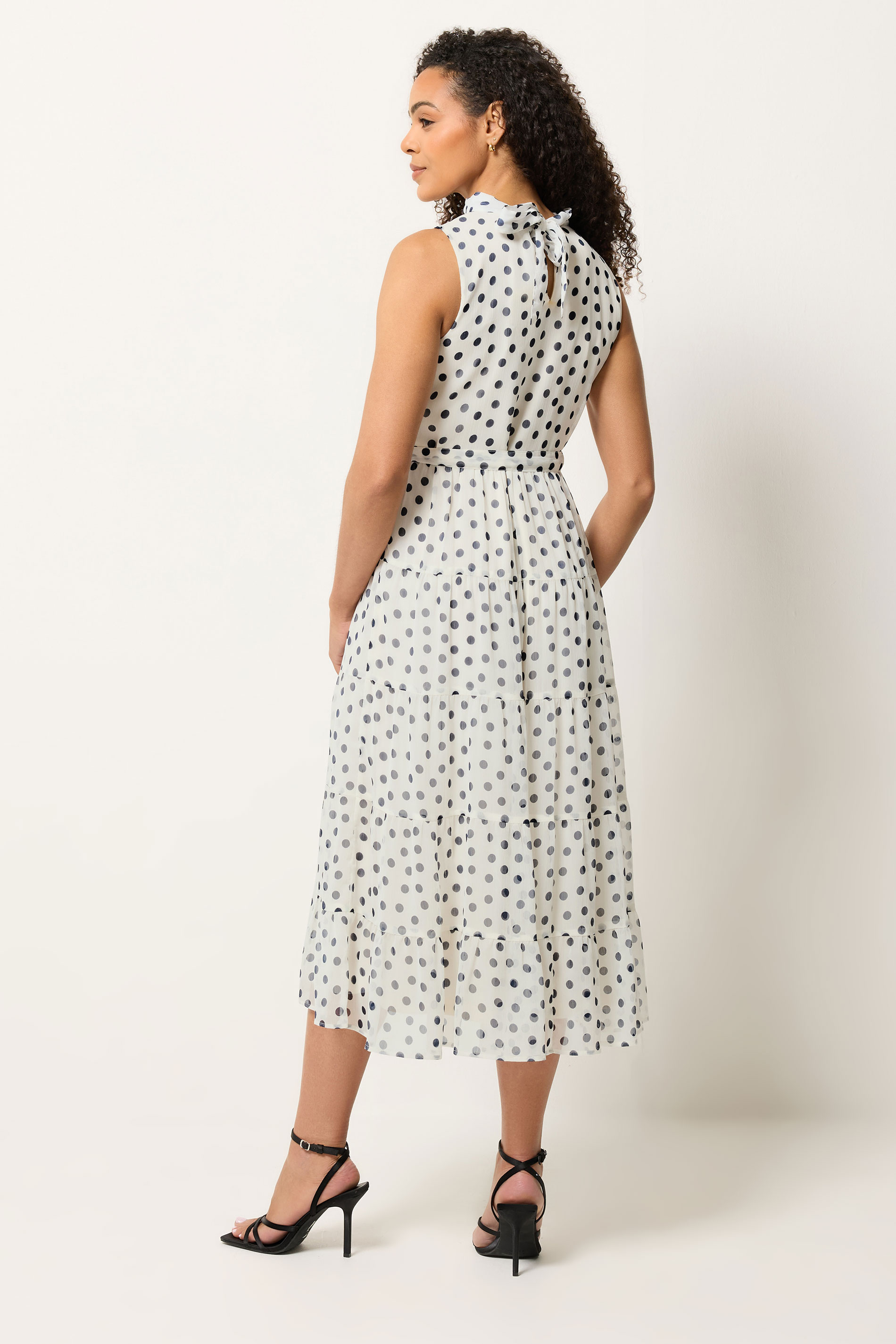 M&Co White Spot Print Tiered Chiffon Midi Dress | M&Co 4
