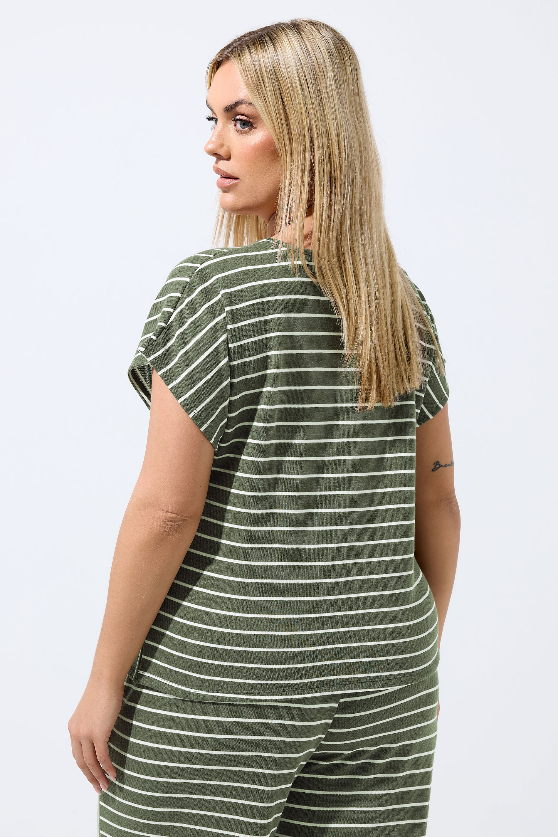 LIMITED COLLECTION Plus Size Khaki Green Stripe Tee | Yours Clothing 2