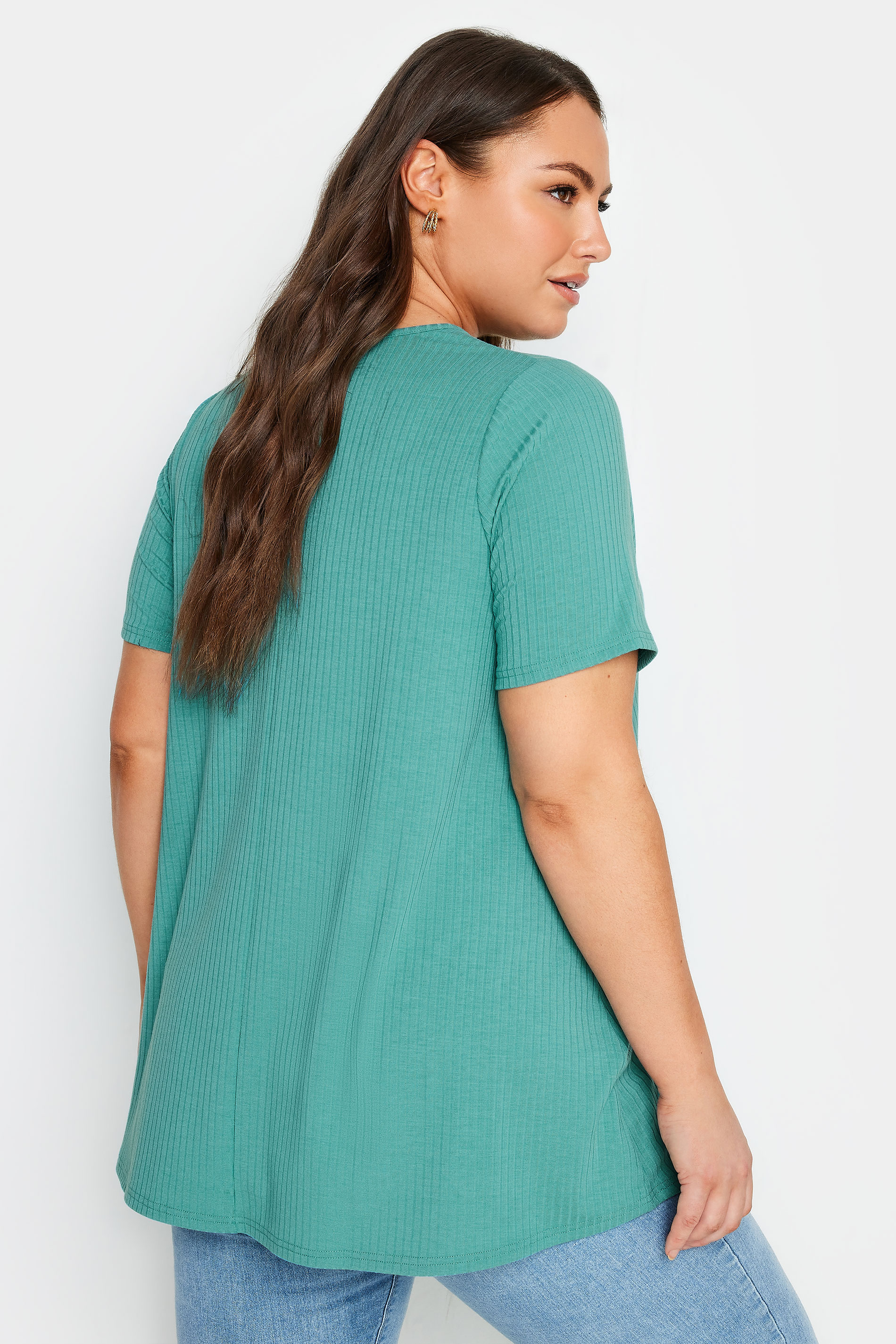 YOURS Plus Size Blue Ribbed T-Shirt | Yours Clothing 3