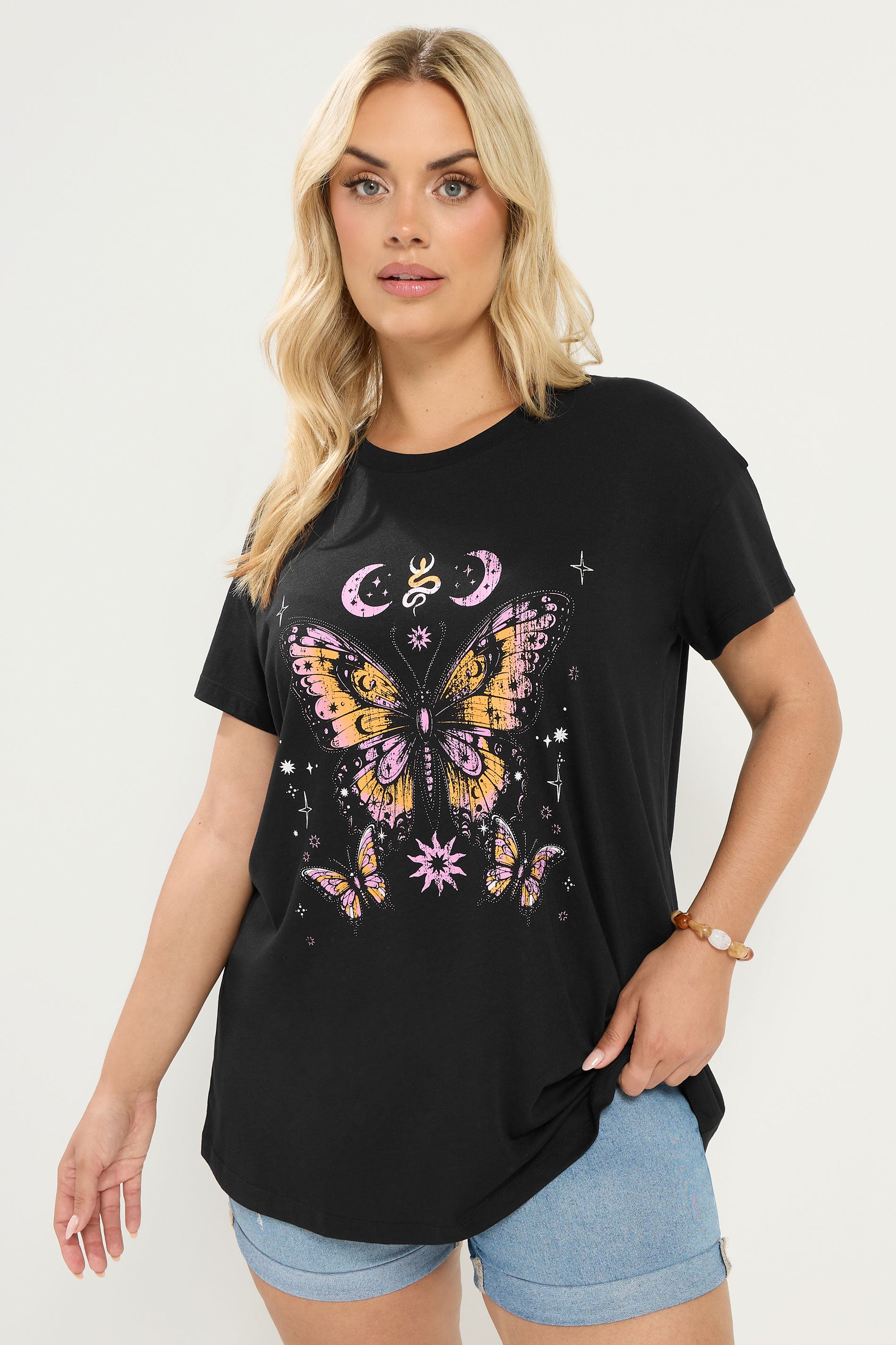 YOURS Plus Size Black Butterfly Print T-Shirt | Yours Clothing  3